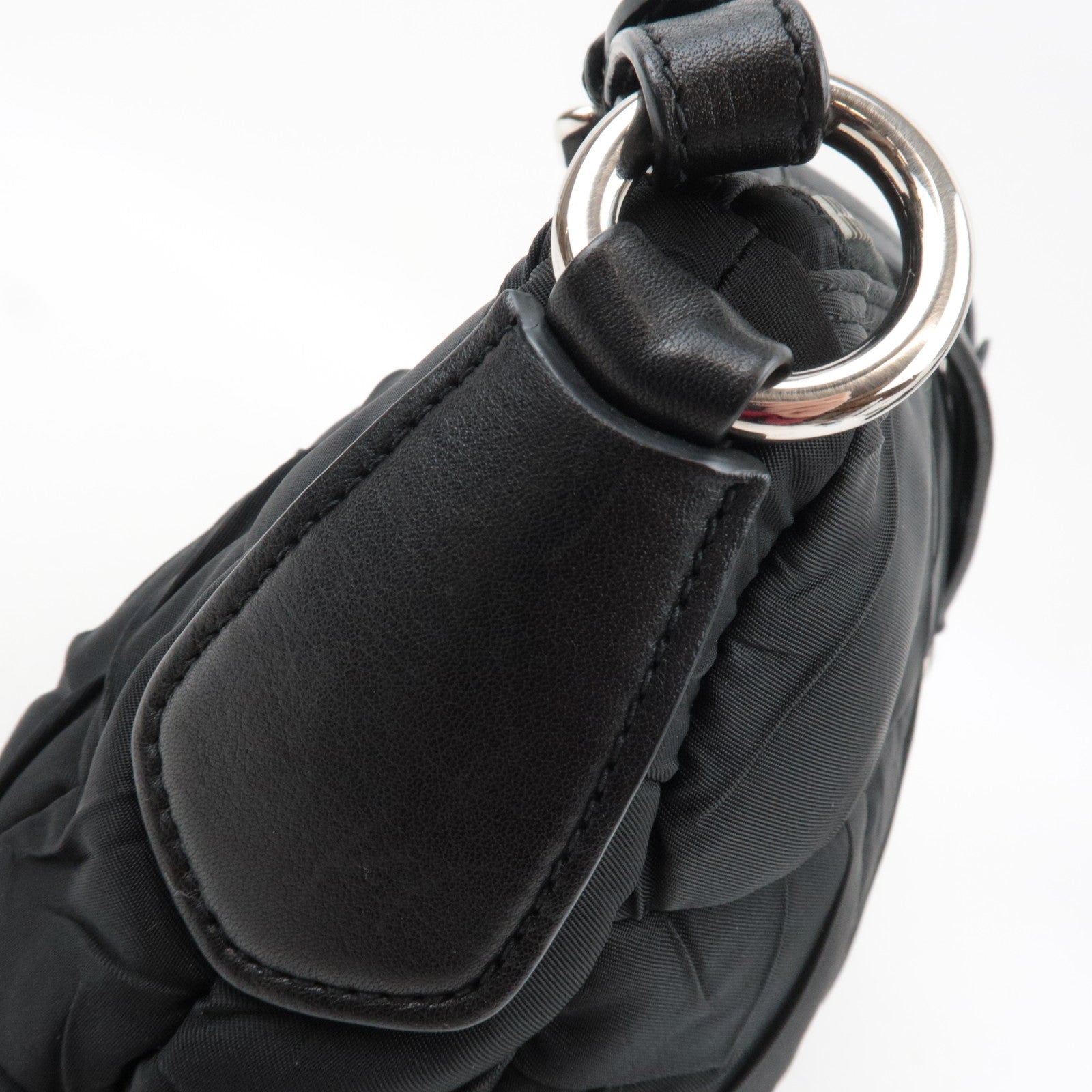 PRADA Nylon Leather Puffy Shoulder Bag Black