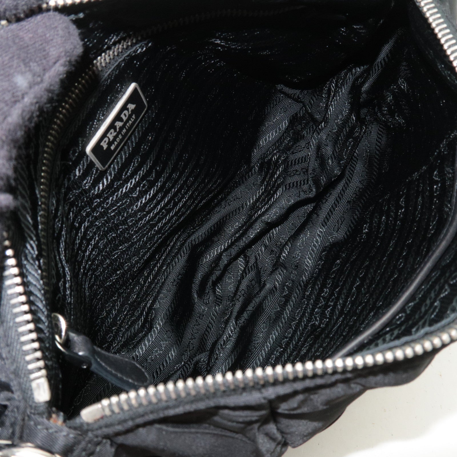PRADA Nylon Leather Puffy Shoulder Bag Black