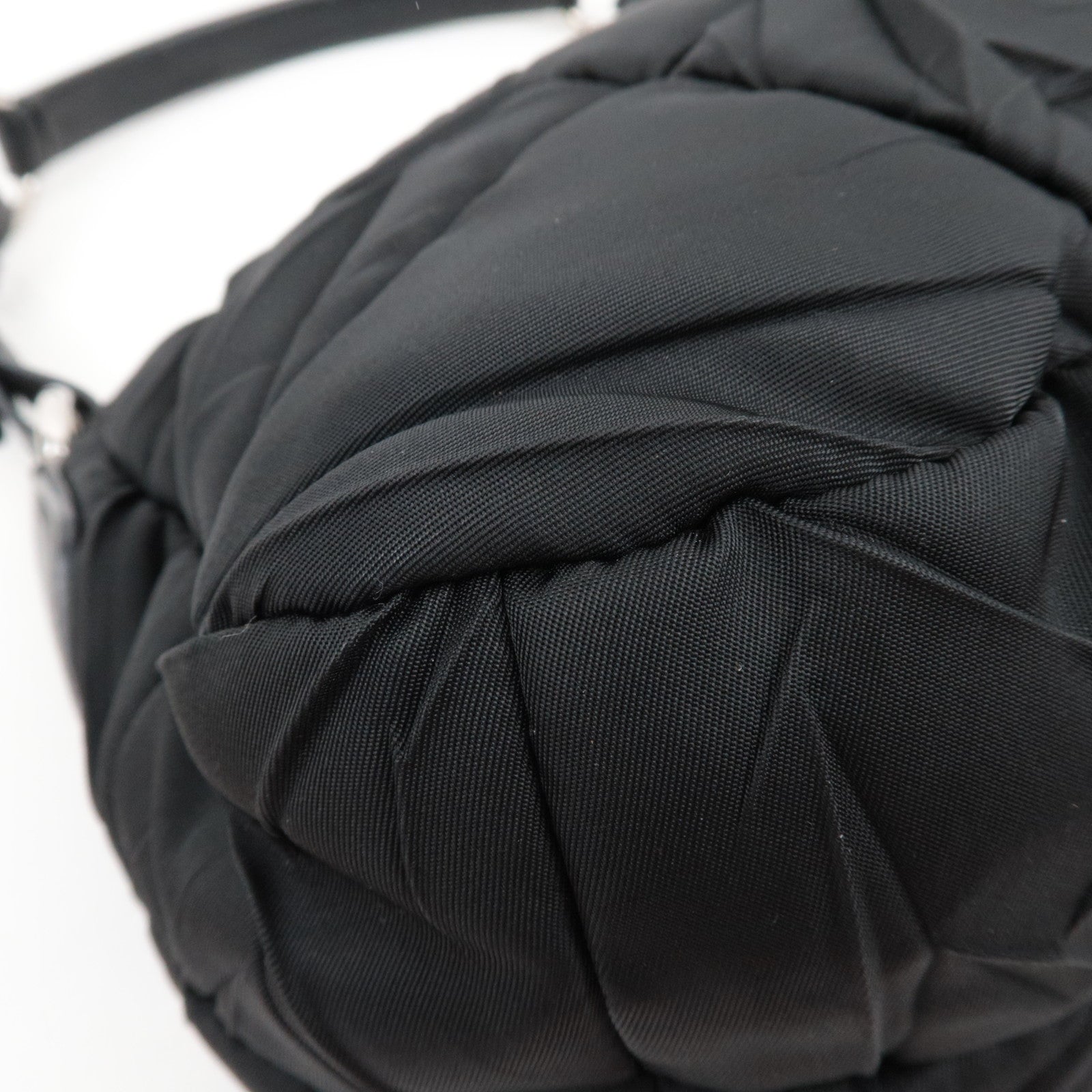 PRADA Nylon Leather Puffy Shoulder Bag Black