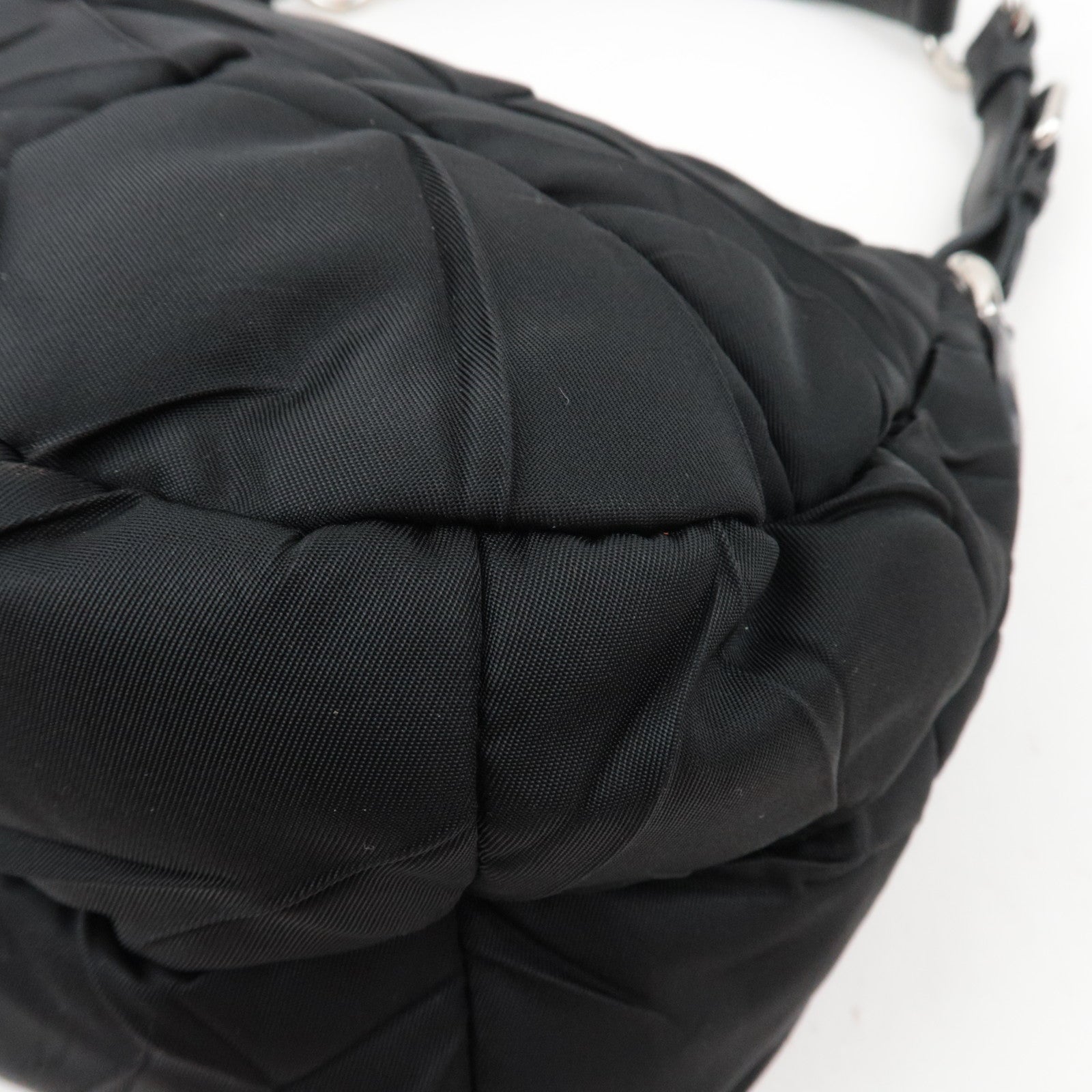 PRADA Nylon Leather Puffy Shoulder Bag Black