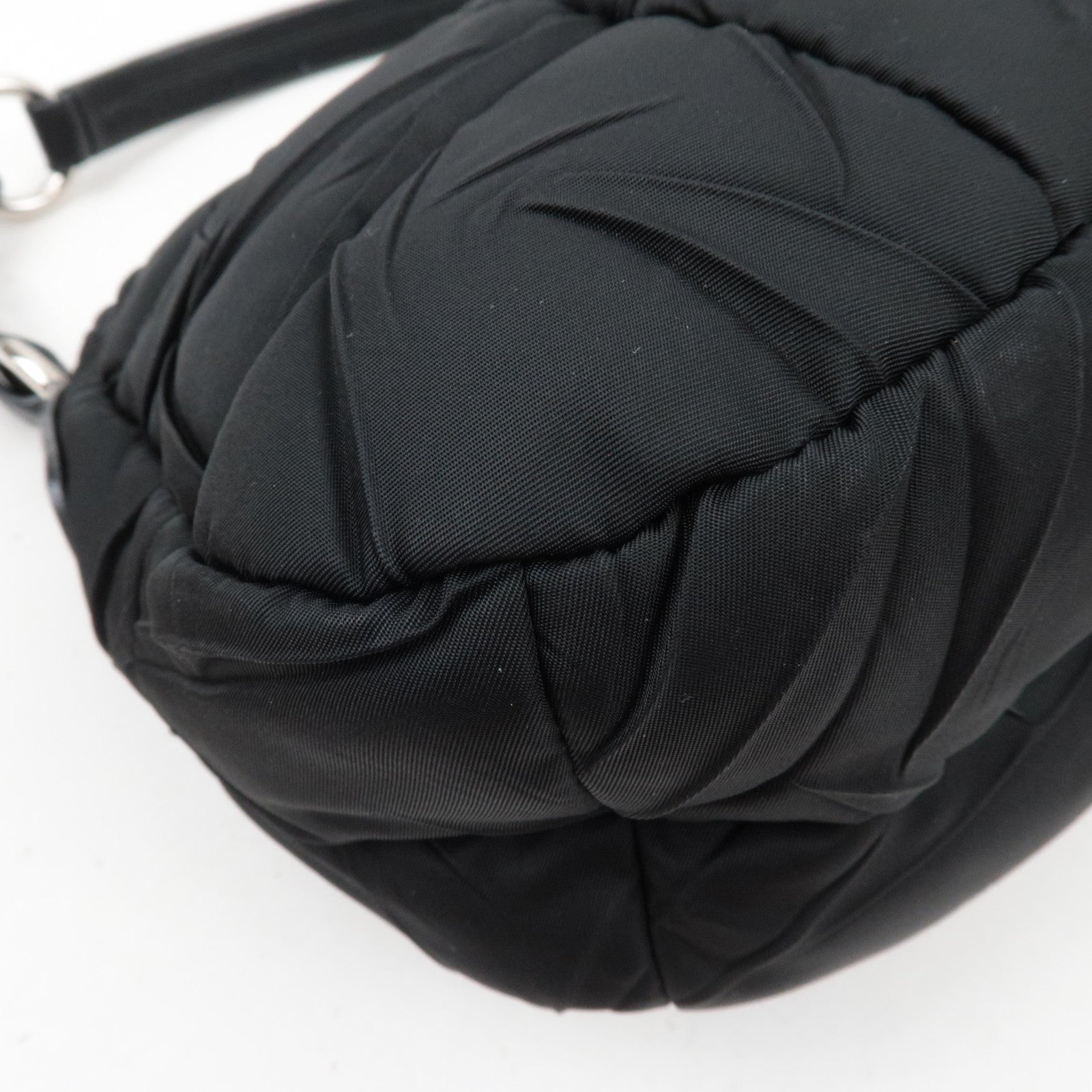 PRADA Nylon Leather Puffy Shoulder Bag Black