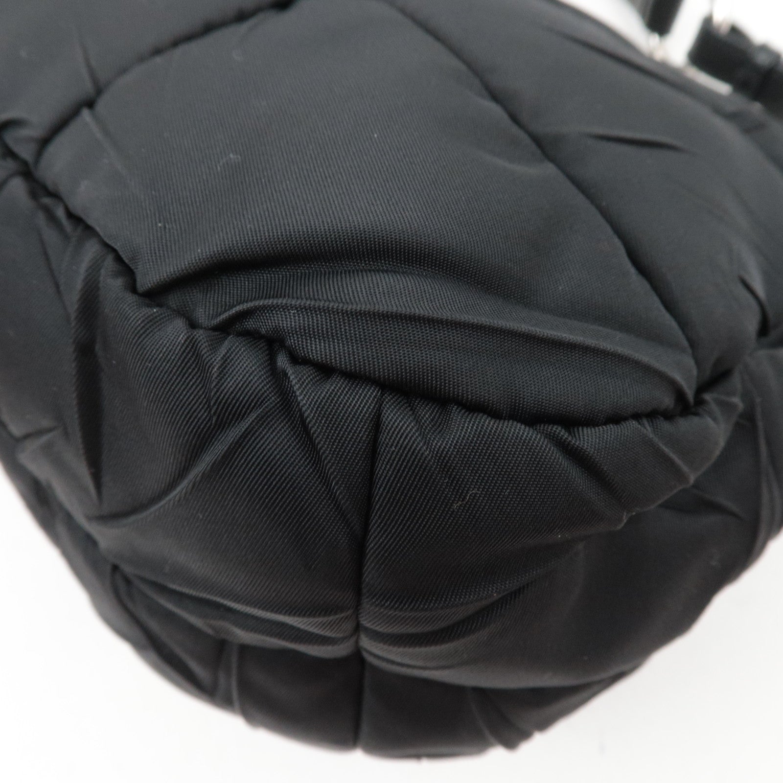 PRADA Nylon Leather Puffy Shoulder Bag Black