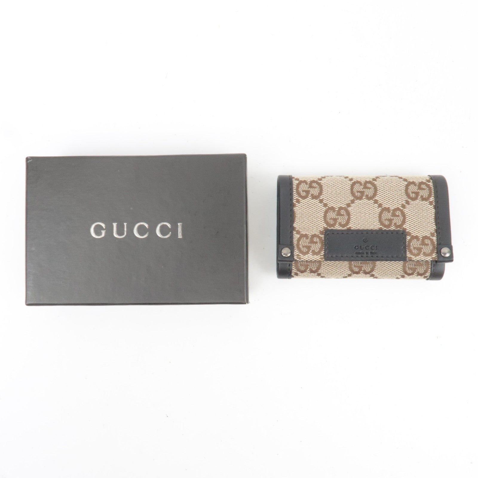 GUCCI Key Case GG Canvas Leather Beige Brown 101667