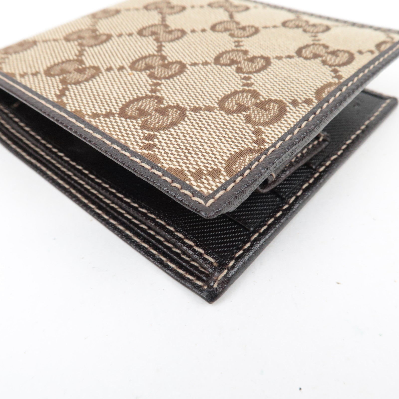 GUCCI Bifold Wallet GG Canvas Leather Beige Brown 04862
