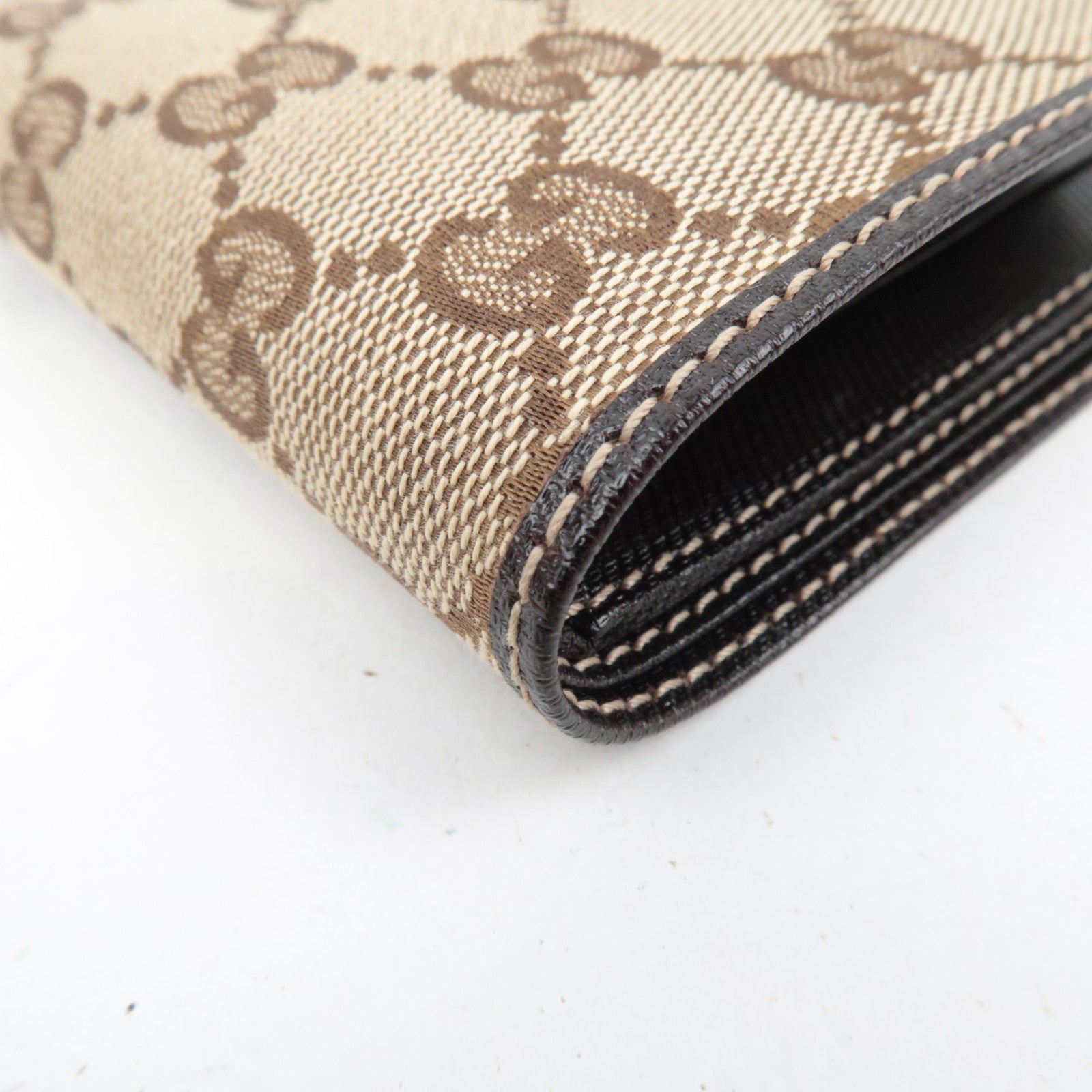 GUCCI Bifold Wallet GG Canvas Leather Beige Brown 04862