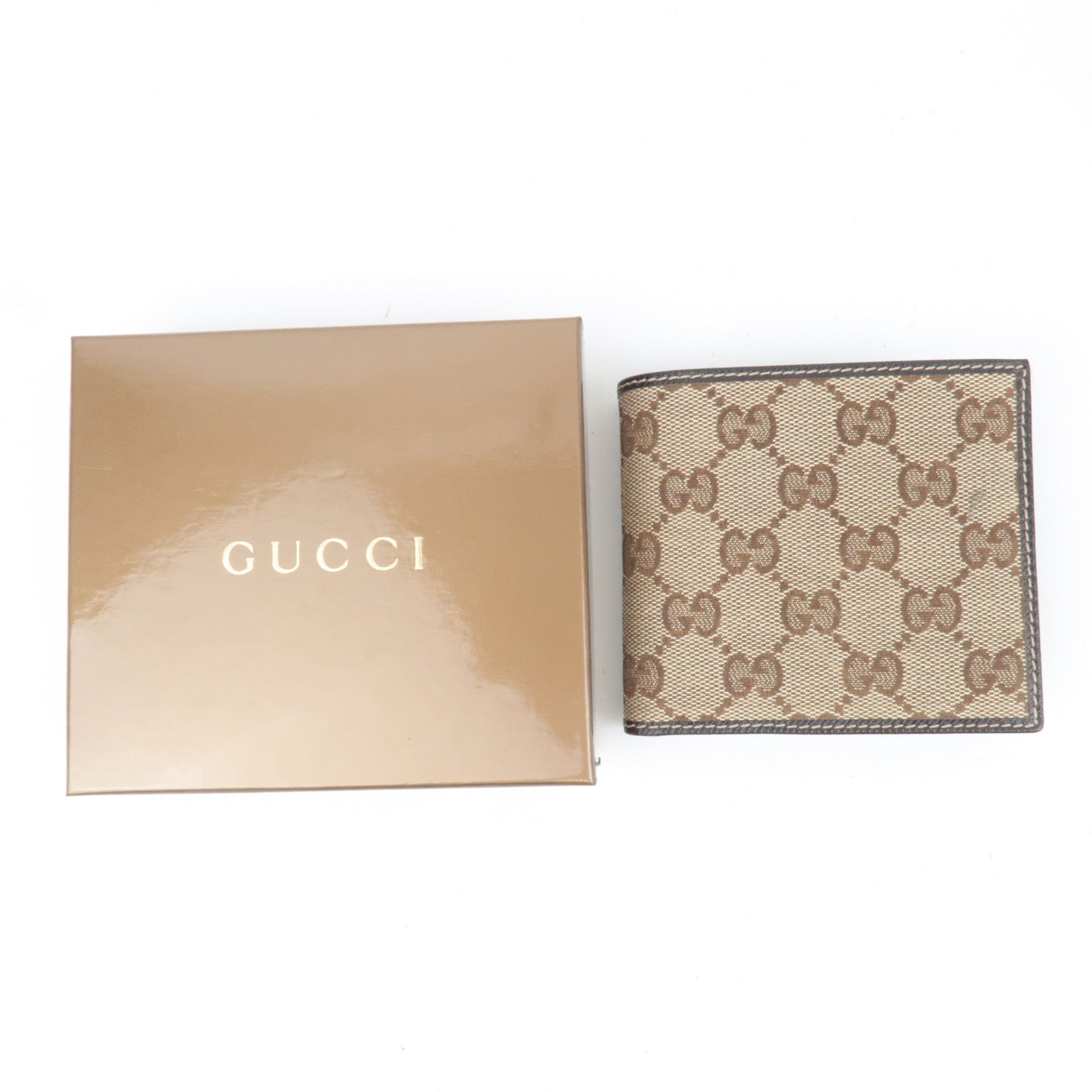 GUCCI Bifold Wallet GG Canvas Leather Beige Brown 04862