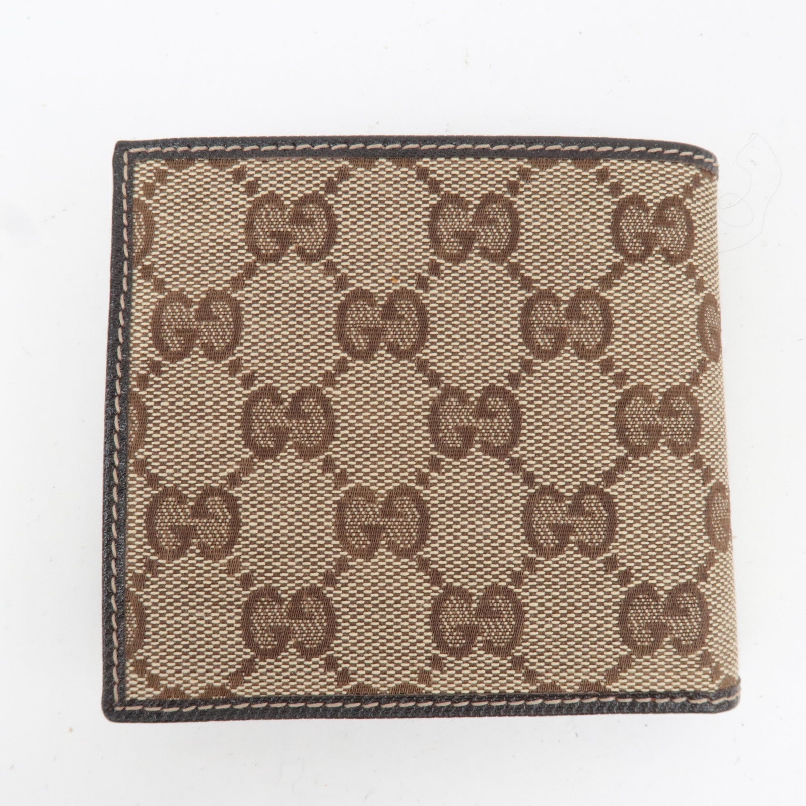GUCCI Bifold Wallet GG Canvas Leather Beige Brown 04862