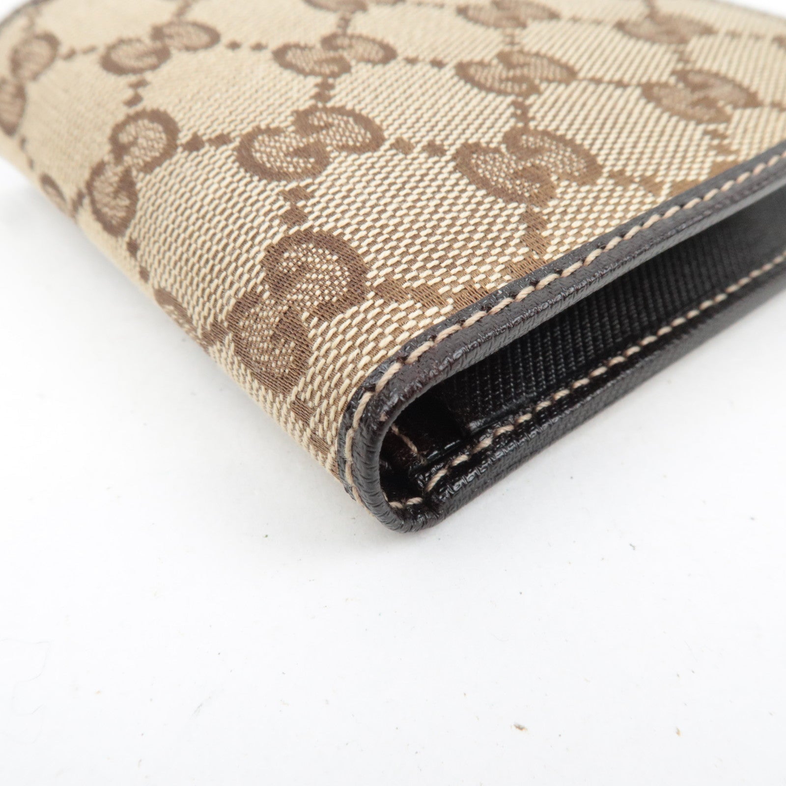 GUCCI Bifold Wallet GG Canvas Leather Beige Brown 04862