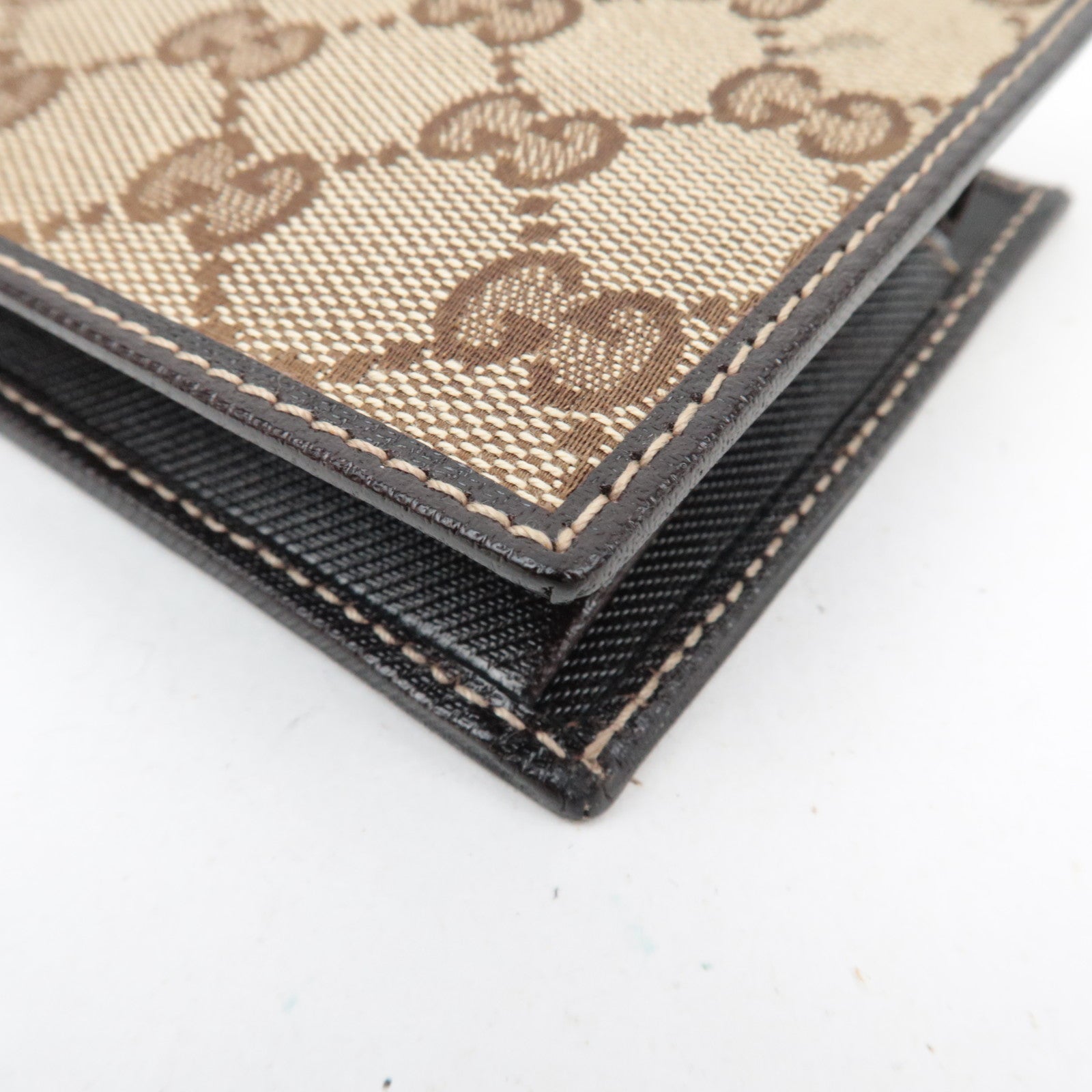 GUCCI Bifold Wallet GG Canvas Leather Beige Brown 04862