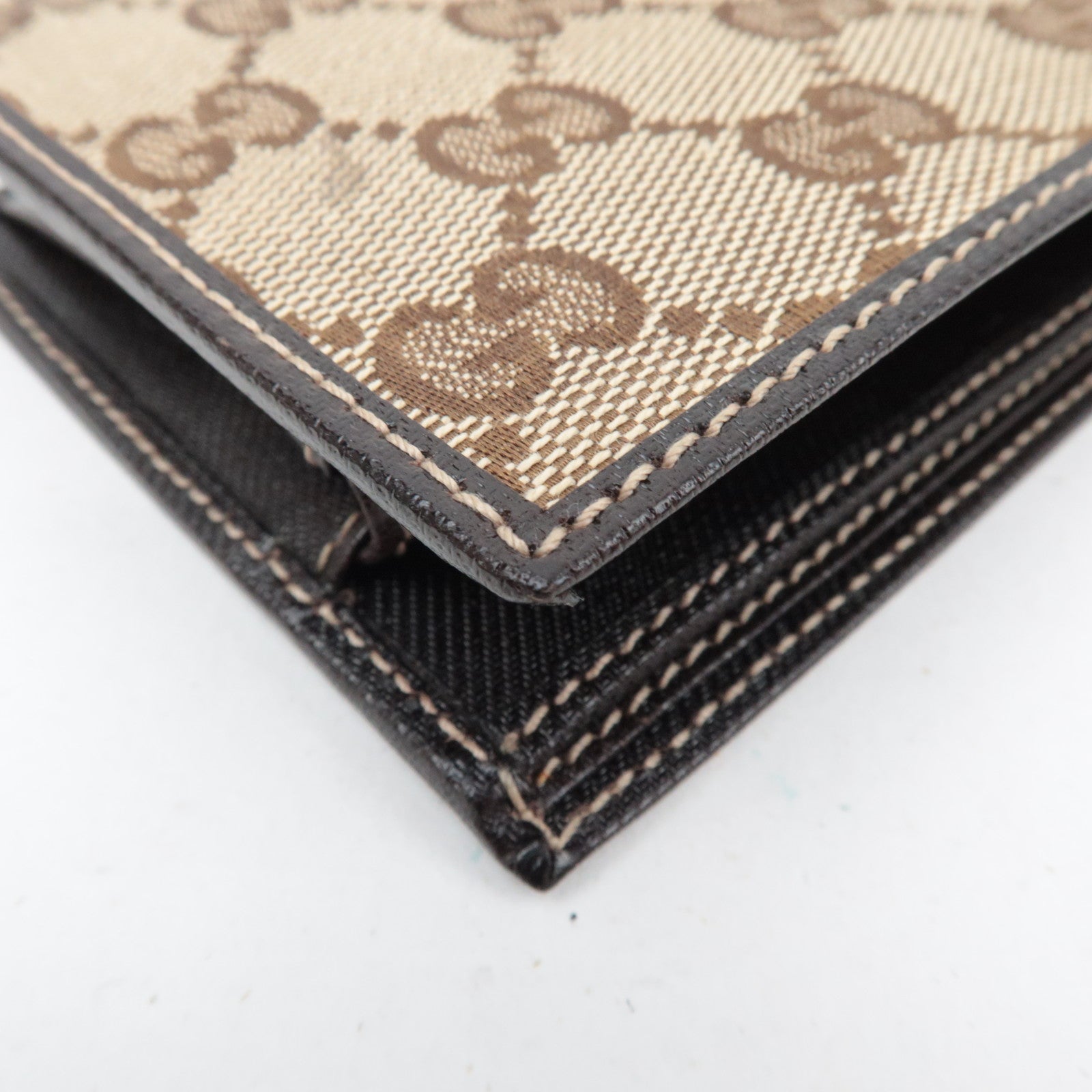 GUCCI Bifold Wallet GG Canvas Leather Beige Brown 04862