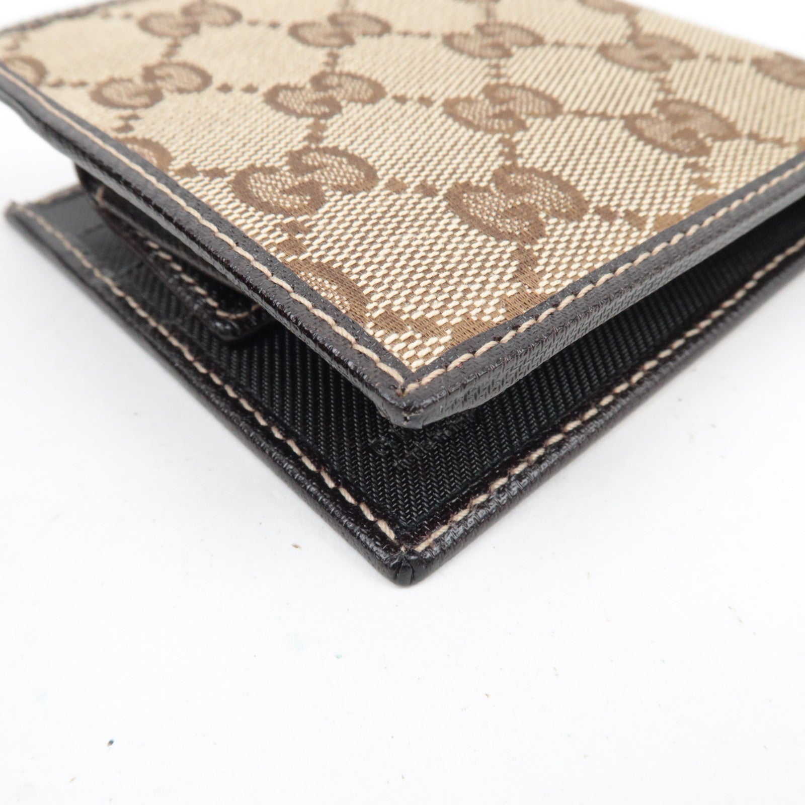 GUCCI Bifold Wallet GG Canvas Leather Beige Brown 04862