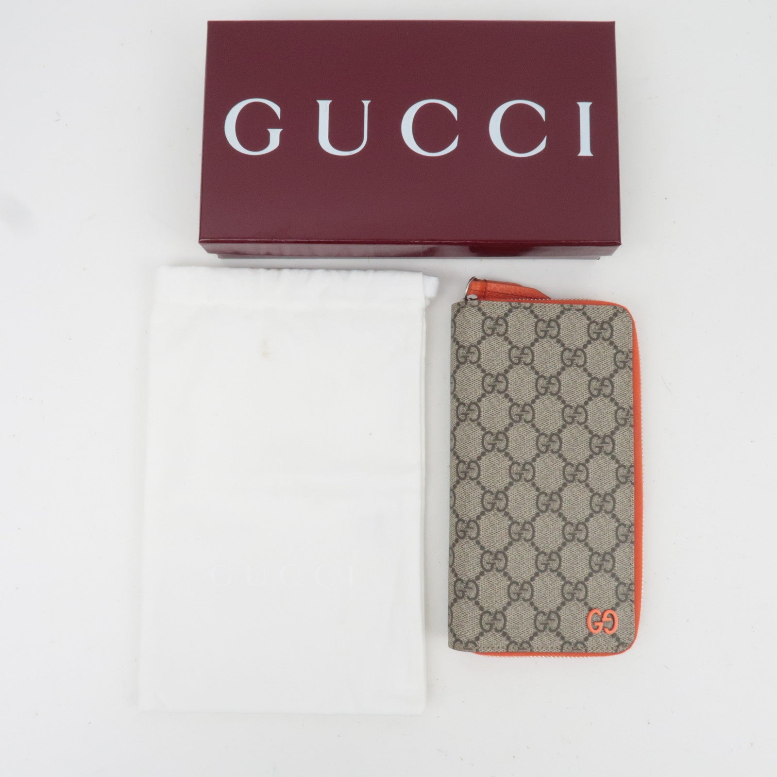 GUCCI Long Wallet GG Supreme Leather Beige Orange 822051