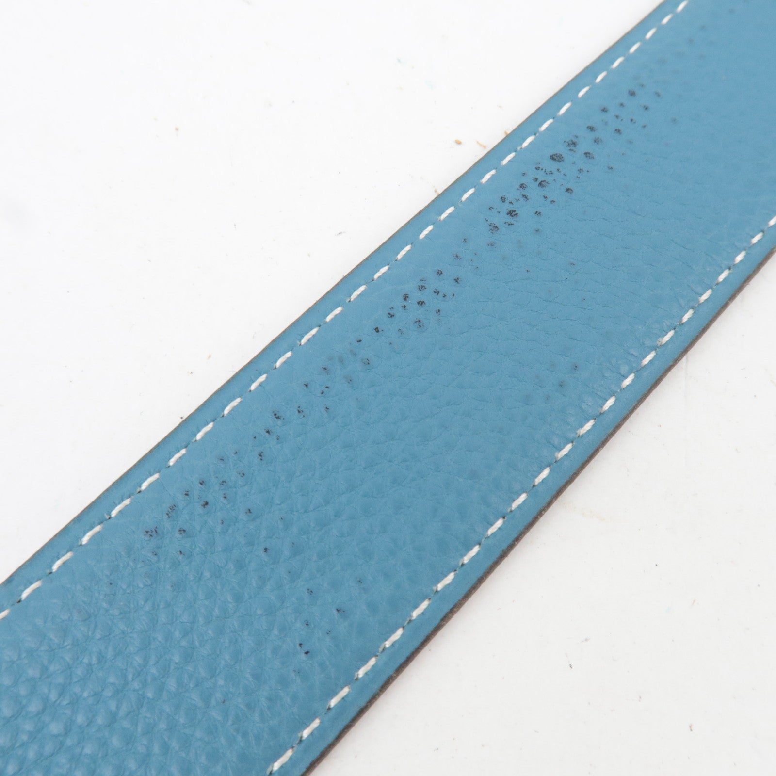 HERMES Constance H Leather Belt Reversible H Stamp (2004) Black Light Blue