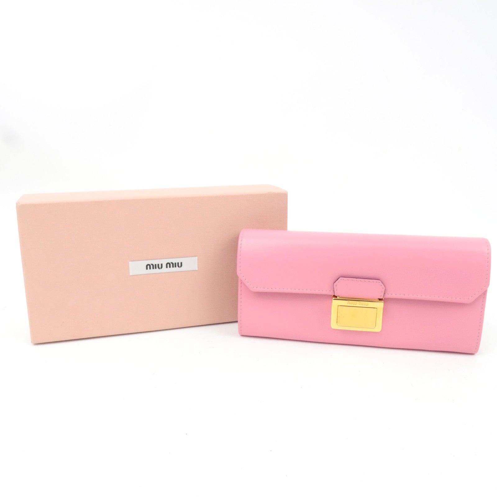 MIU MIU Bifold Leather Long Wallet Pink 5M1379