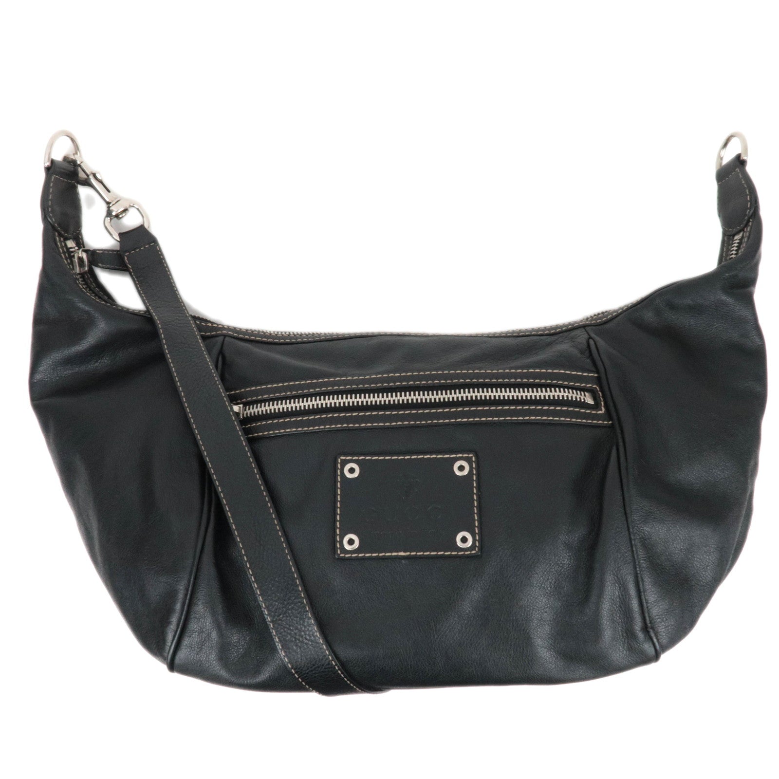 GUCCI Box Logo Leather Shoulder Bag Black 22333686550