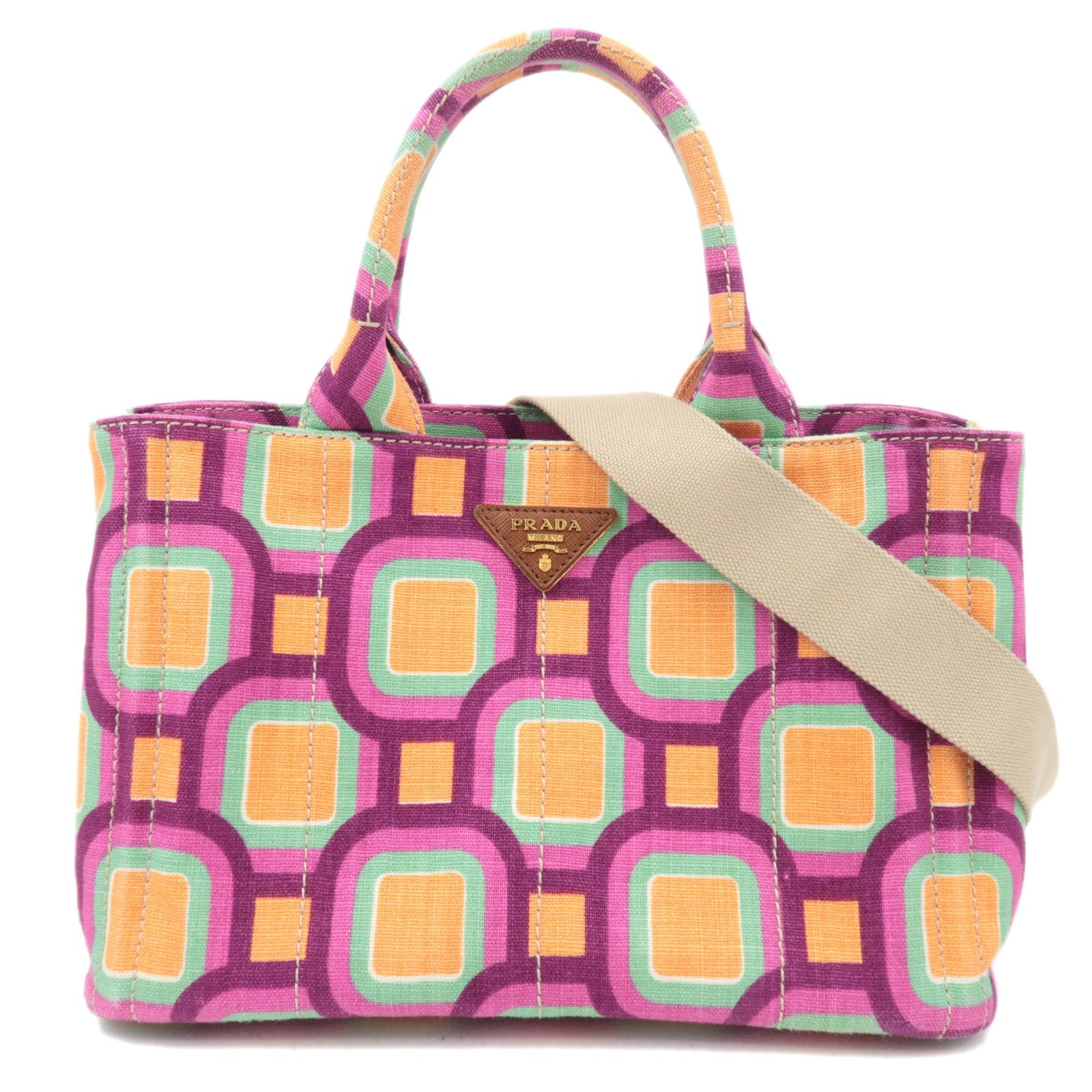 PRADA Canapa Mini Geometric Tote Bag Canvas Pink 1BG439 86552