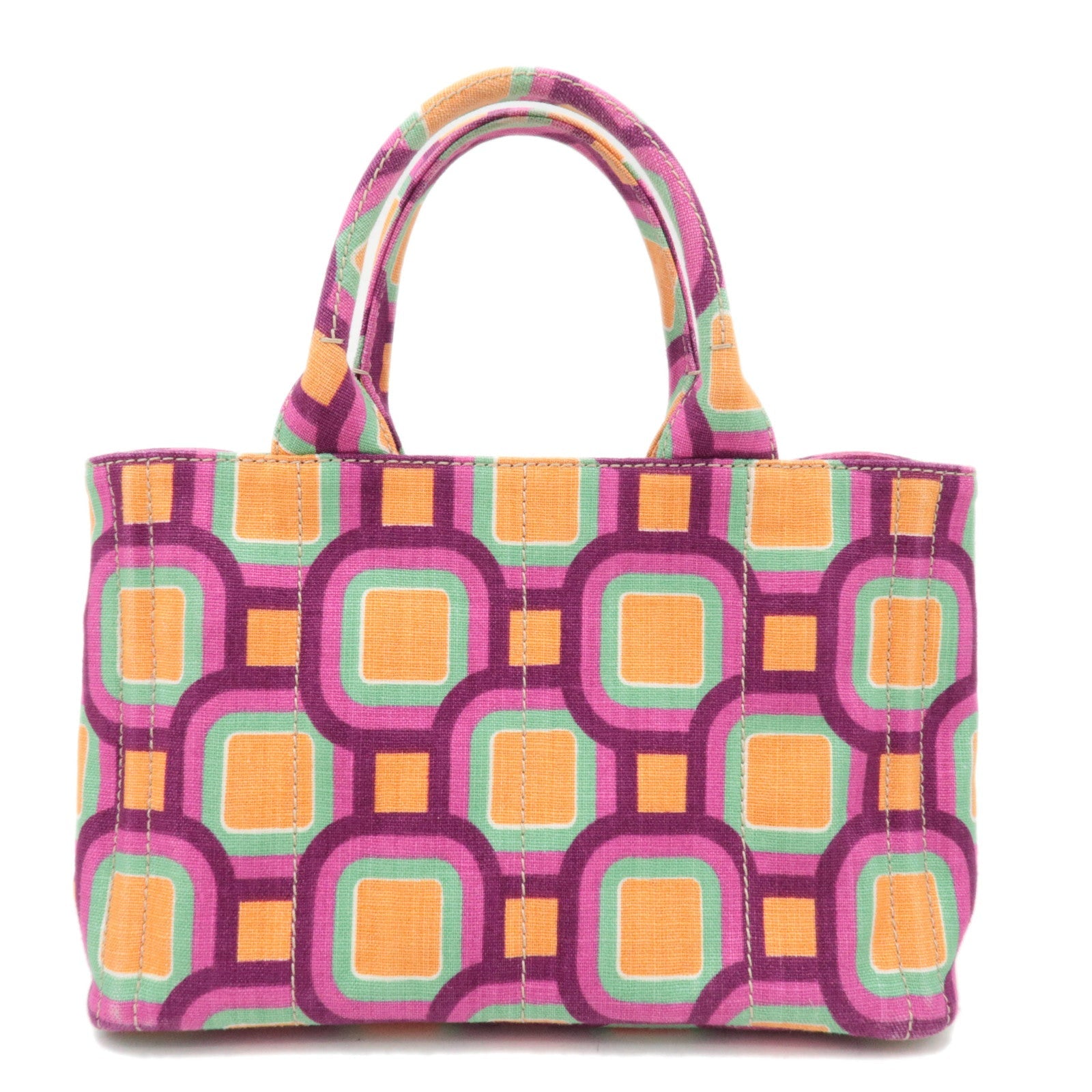 PRADA Canapa Mini Geometric Tote Bag Canvas Pink 1BG439