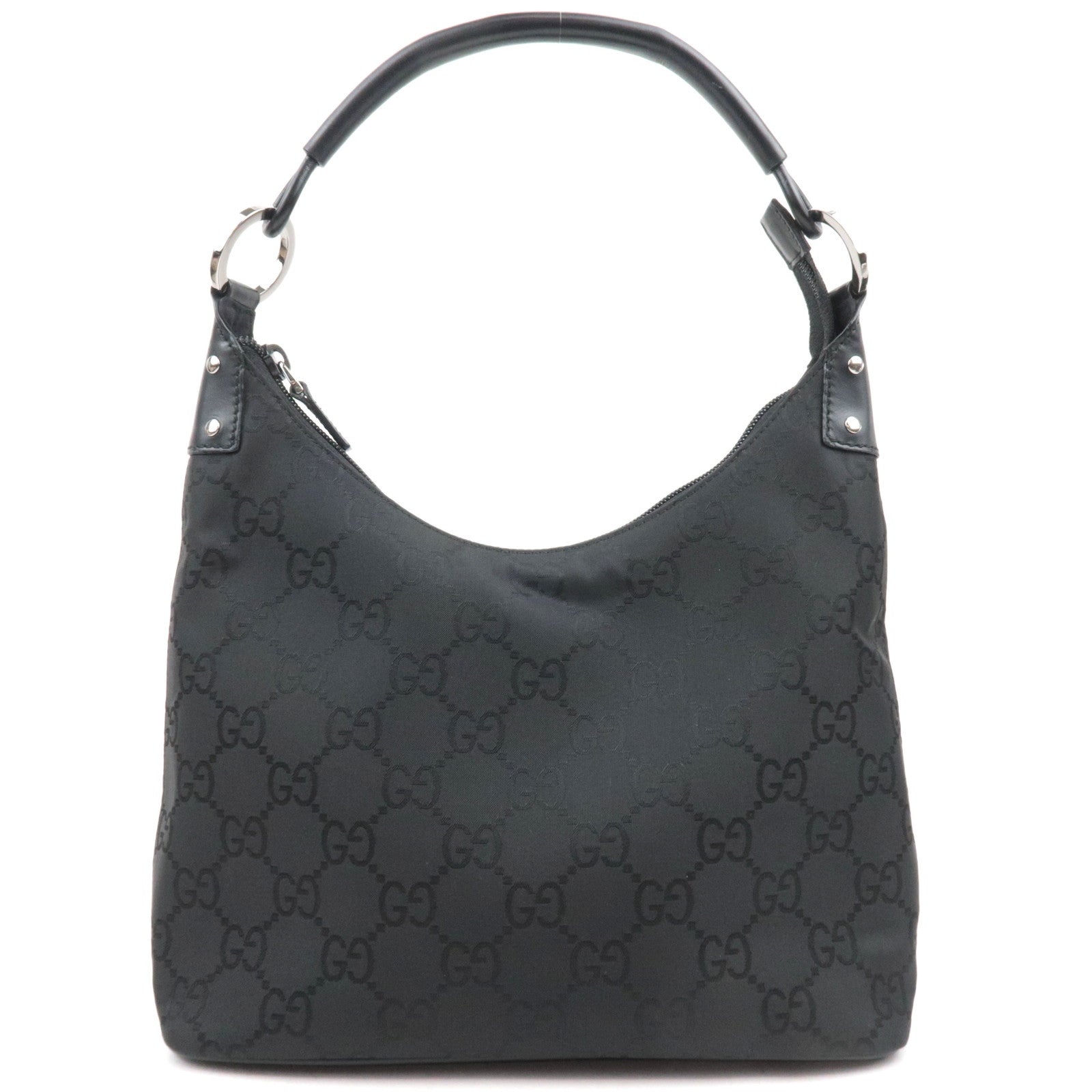 GUCCI GG Nylon Leather Shoulder Bag Black 17977686593