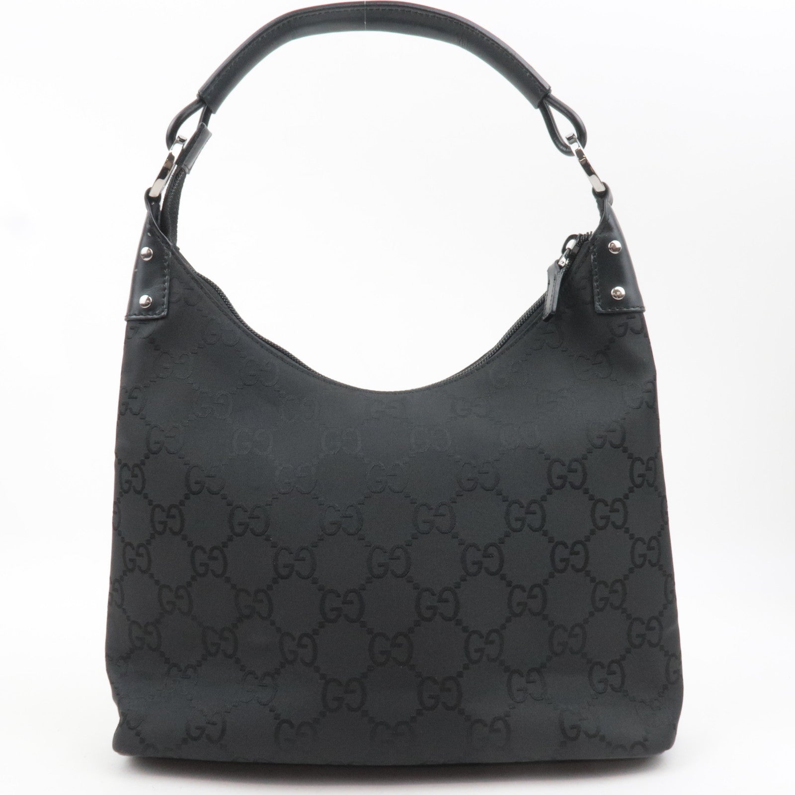 GUCCI GG Nylon Leather Shoulder Bag Black 179776