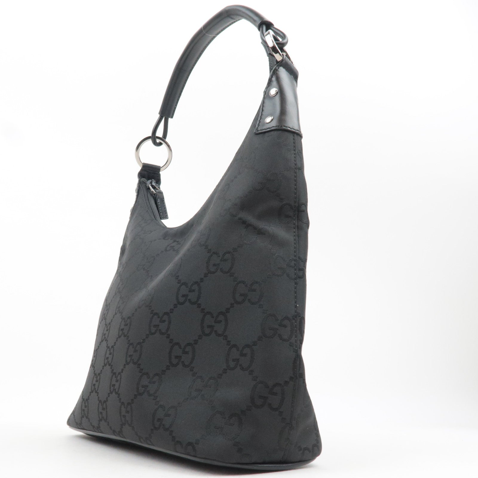 GUCCI GG Nylon Leather Shoulder Bag Black 179776