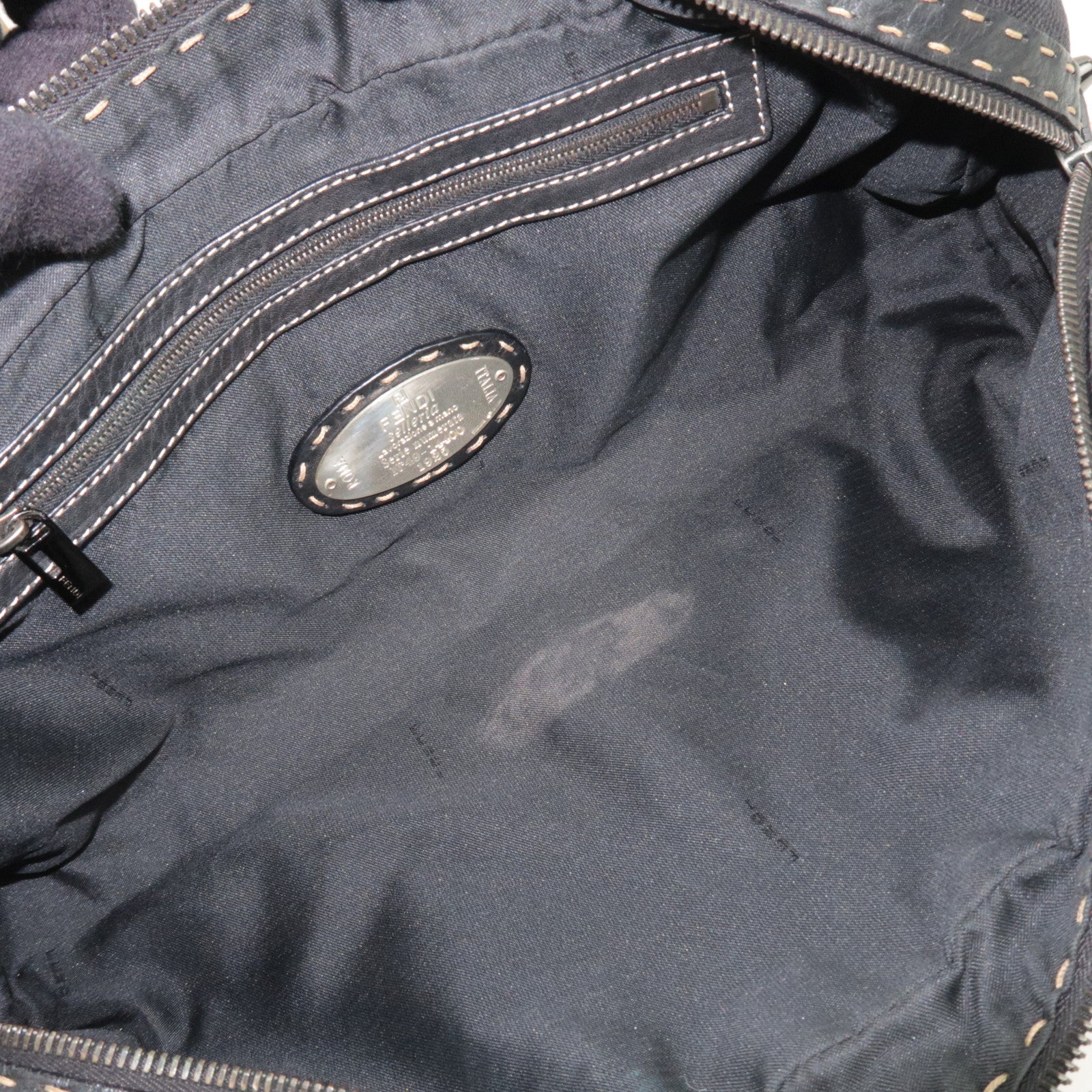 FENDI Selleria Canvas Leather East West Handbag Black 8BL006