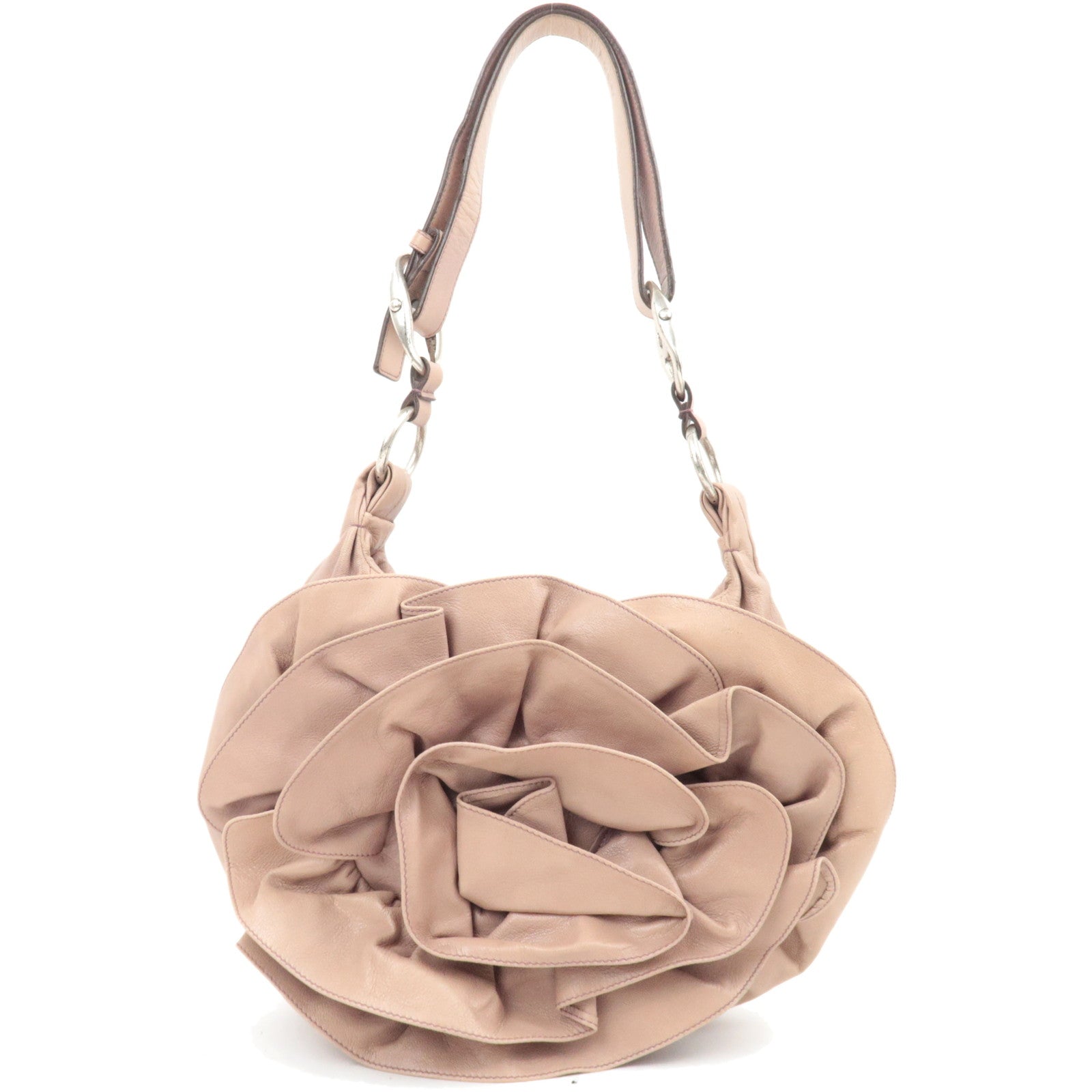 SAINT LAURENT YSL Nadja Leather Shoulder Bag Pink Beige86603