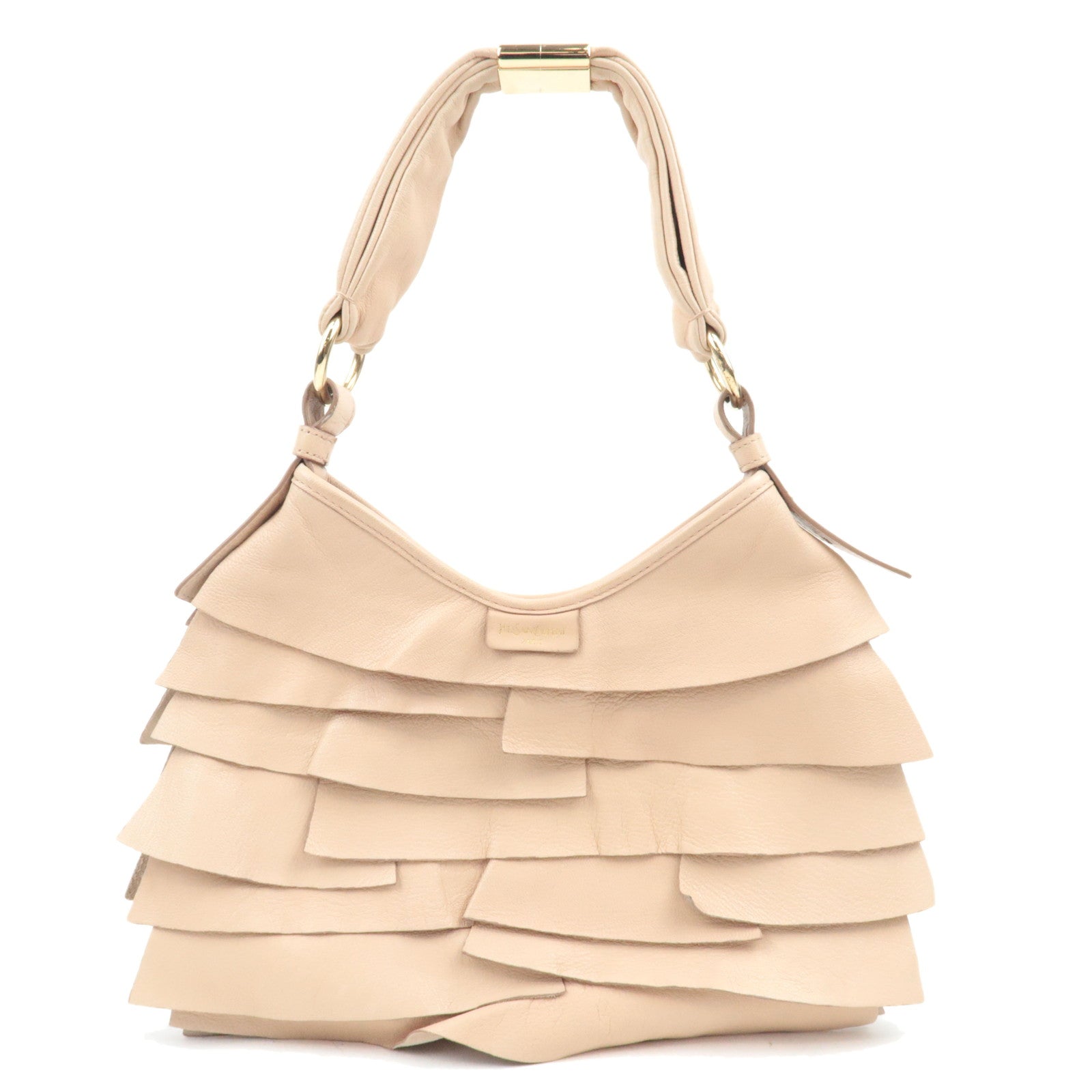 SAINT LAURENT YSL Saint Tropez Ruffle Leather Shoulder Bag Pink Beige 12224486607
