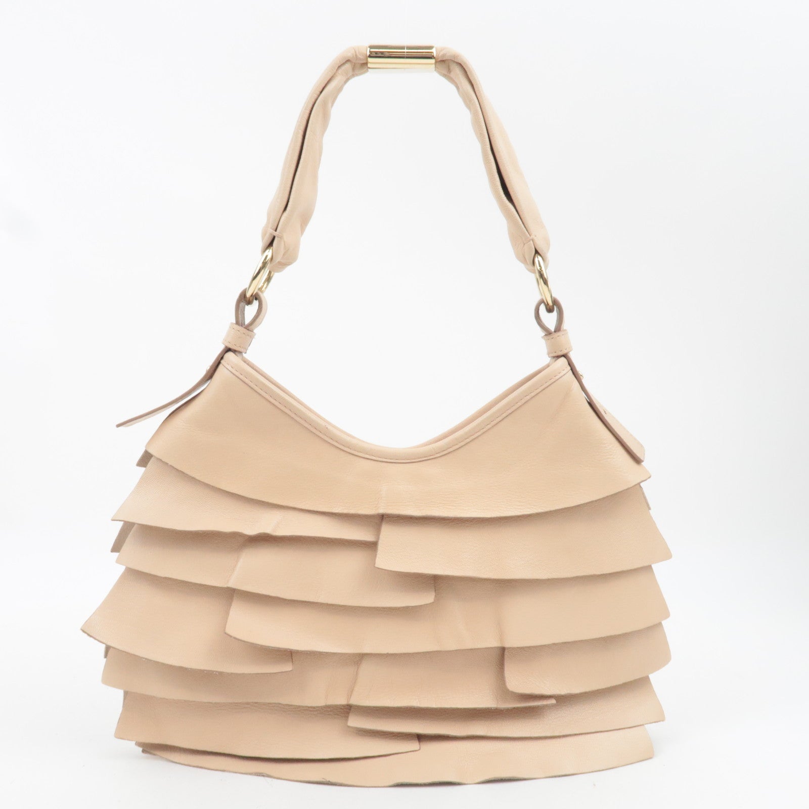 SAINT LAURENT YSL Saint Tropez Ruffle Leather Shoulder Bag Pink Beige 122244