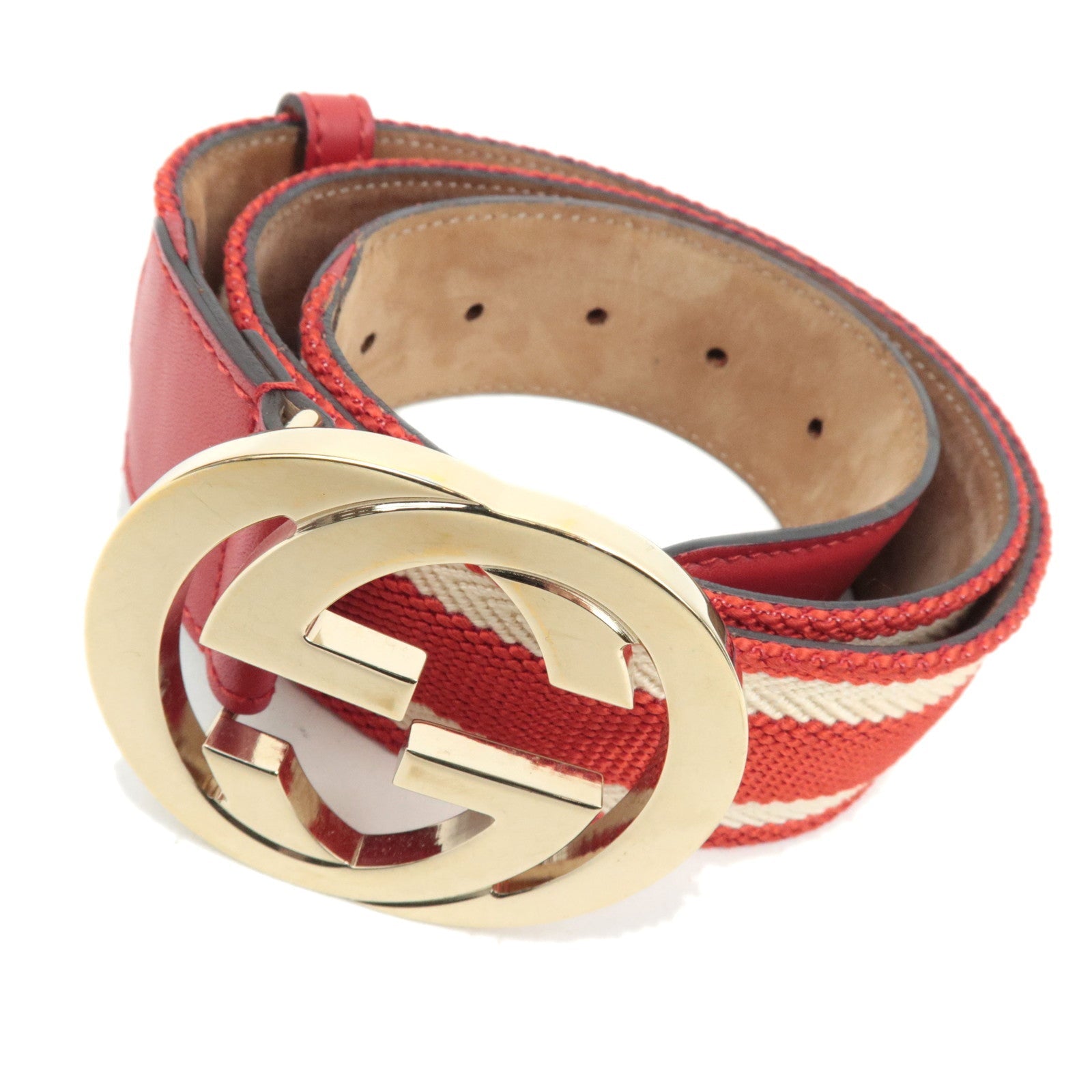 GUCCI Interlocking G Belt 85/34 Canvas Leather Red 11487686626