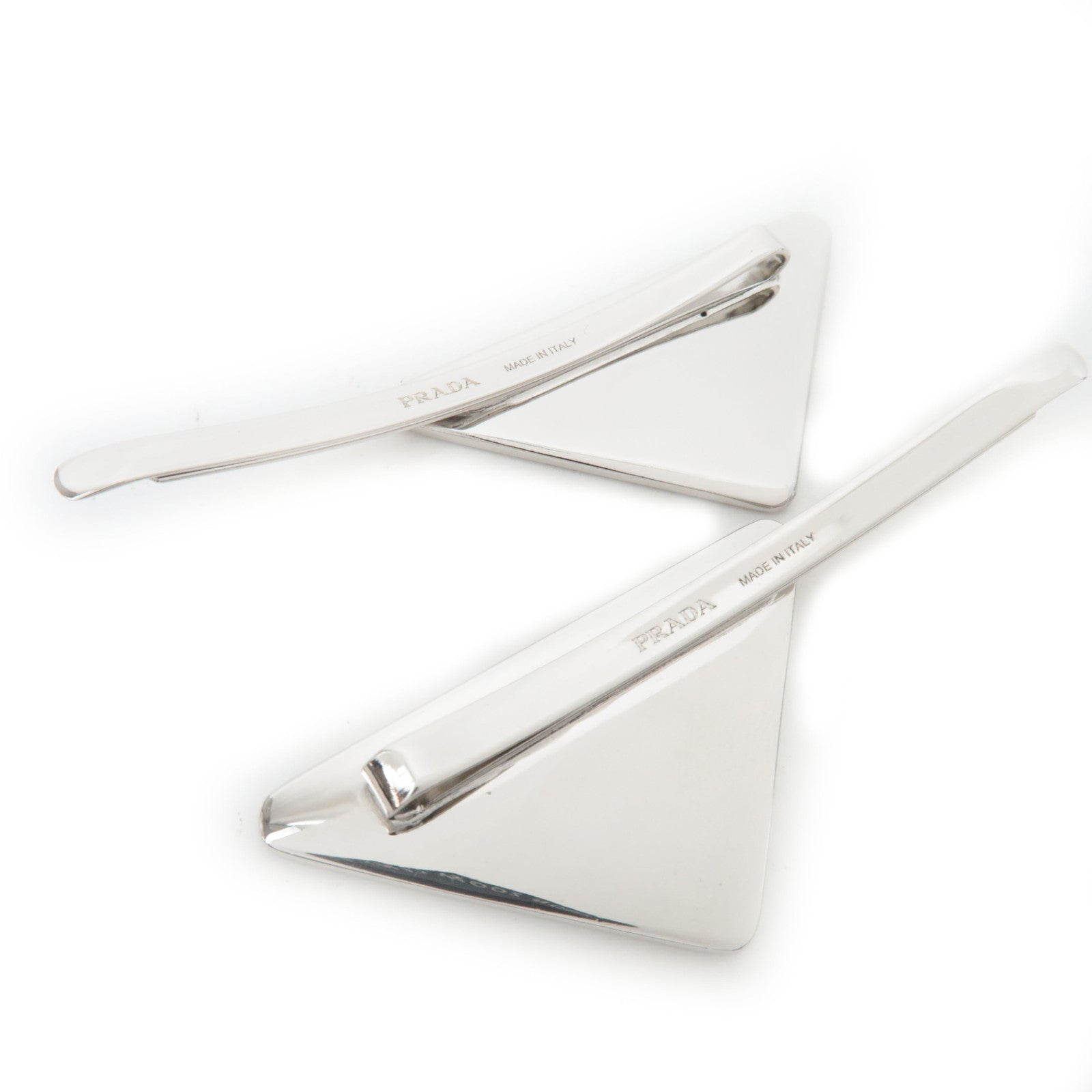 PRADA Triangle Logo Metal Hair Clip Silver Black