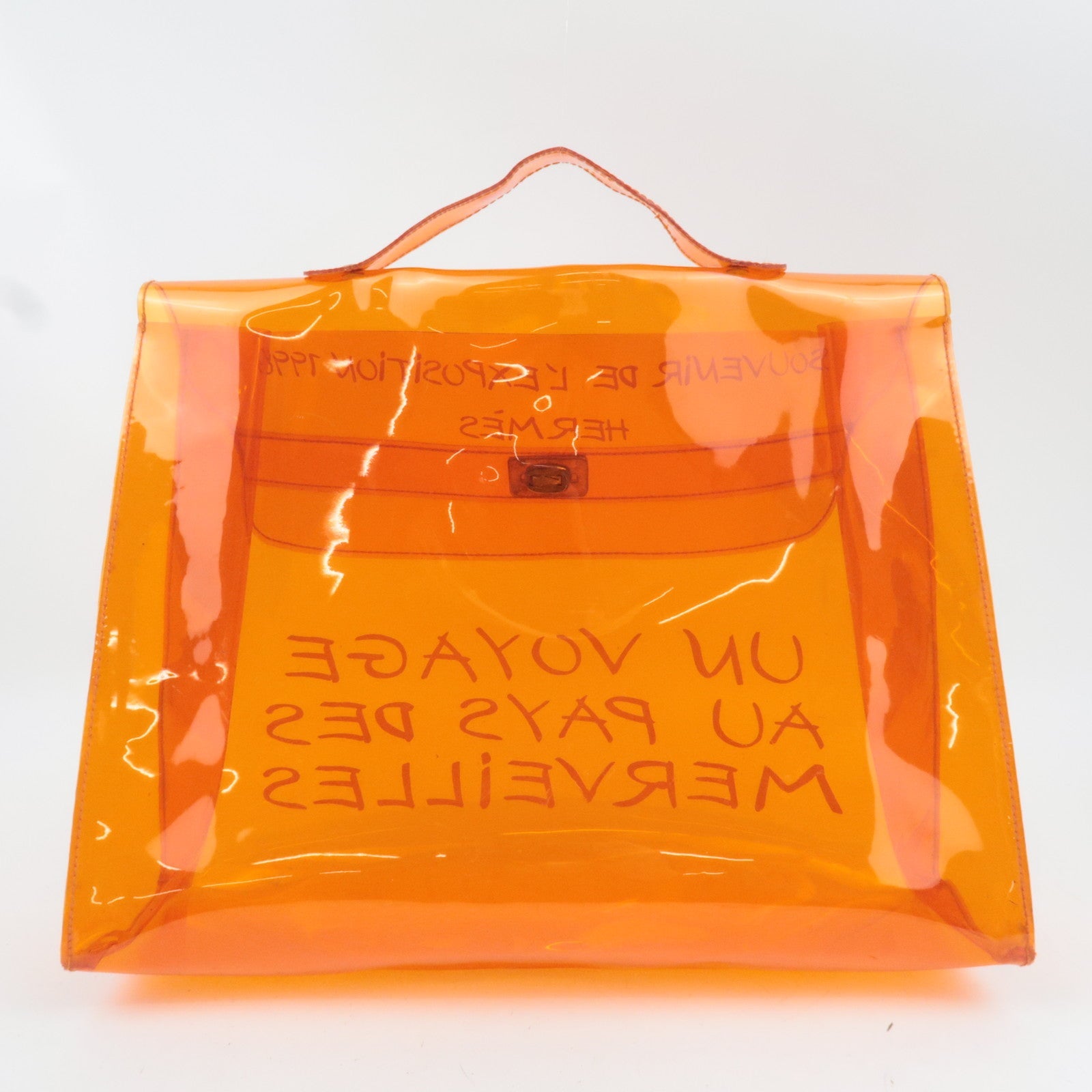 HERMES Vinyl Kelly Handbag Clear Orange