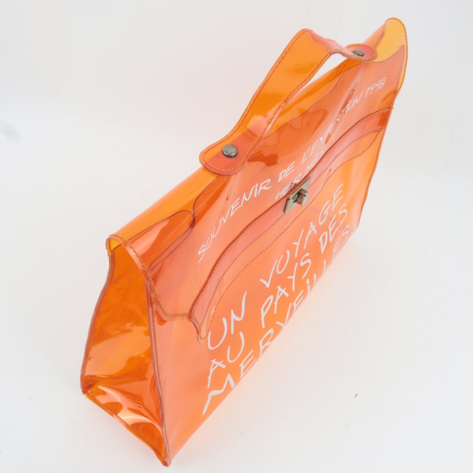 HERMES Vinyl Kelly Handbag Clear Orange