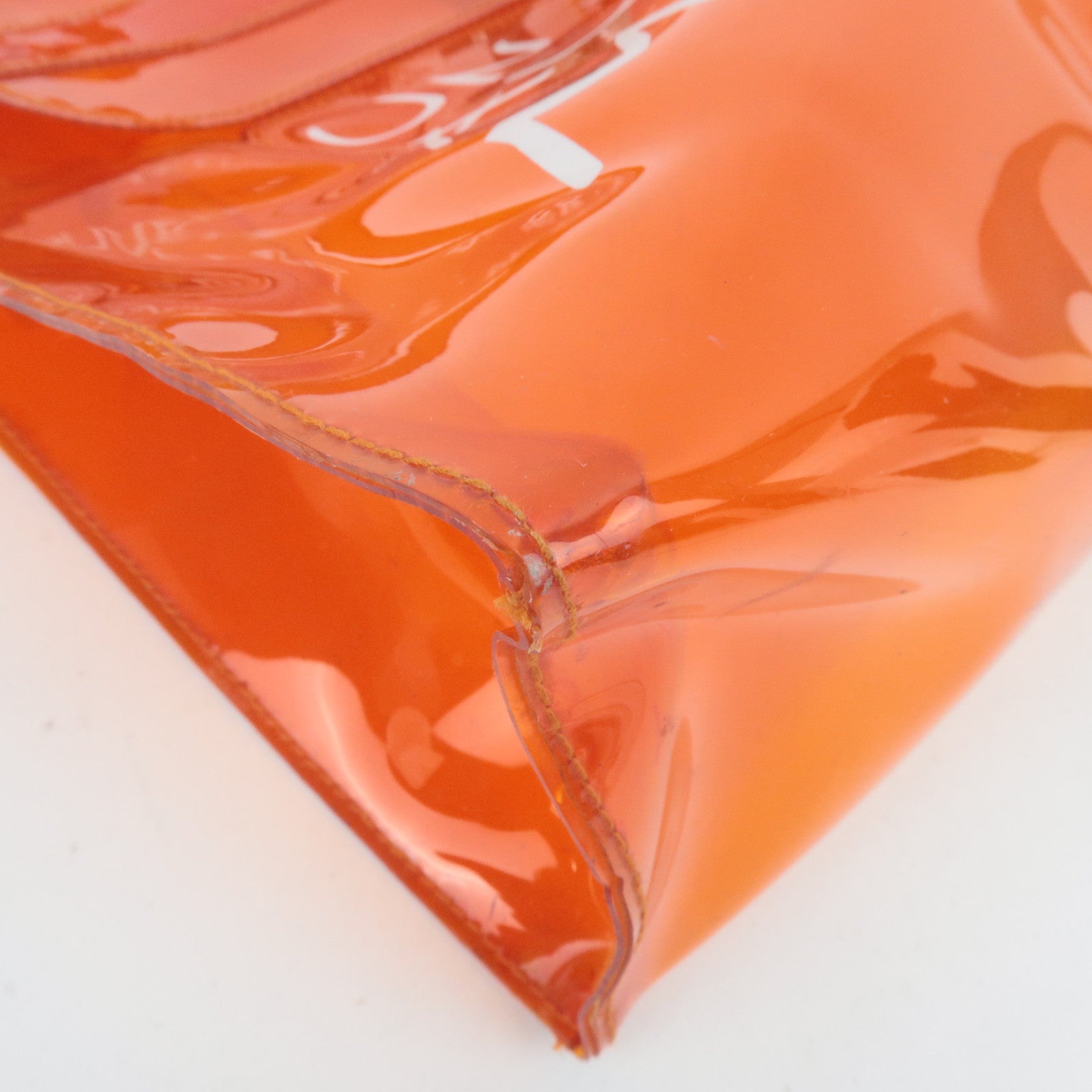 HERMES Vinyl Kelly Handbag Clear Orange