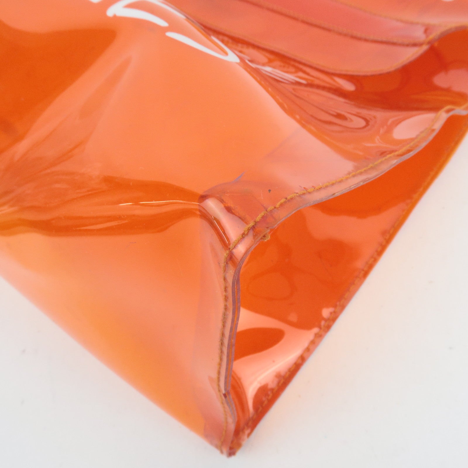 HERMES Vinyl Kelly Handbag Clear Orange