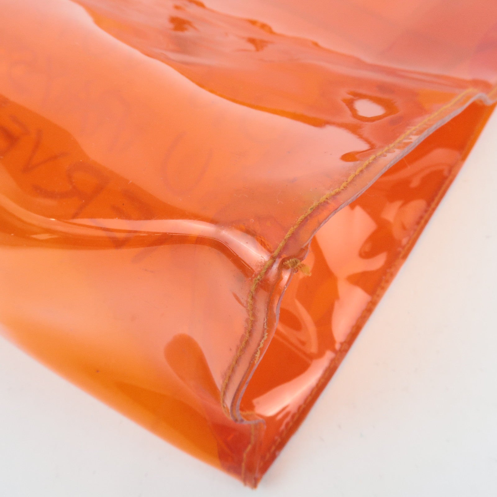 HERMES Vinyl Kelly Handbag Clear Orange