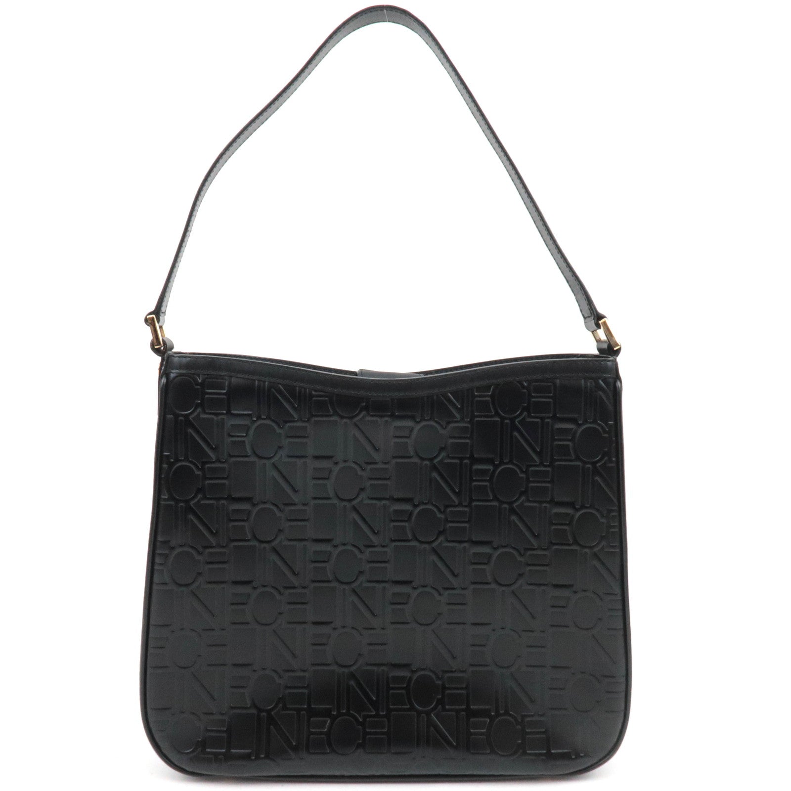 CELINE Logo Leather Shoulder Bag Black