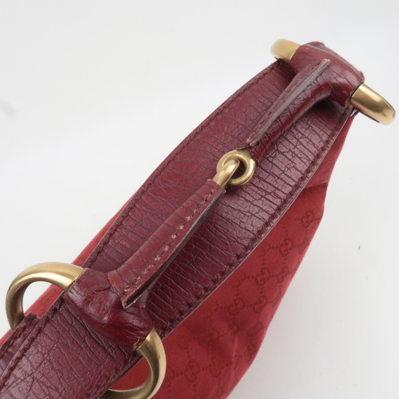 GUCCI Horsebit GG Canvas Shoulder Bag Red 115867