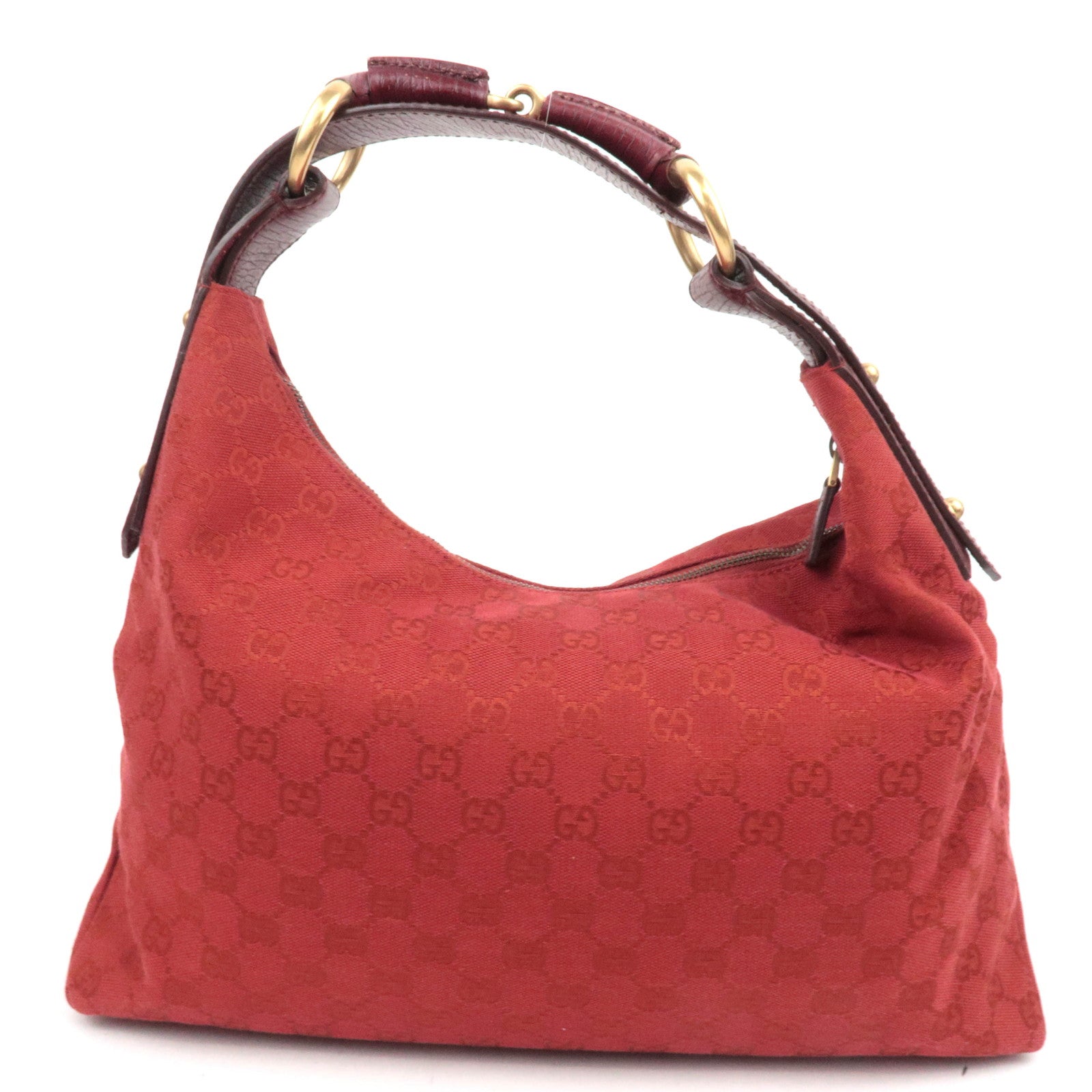 GUCCI Horsebit GG Canvas Shoulder Bag Red 115867
