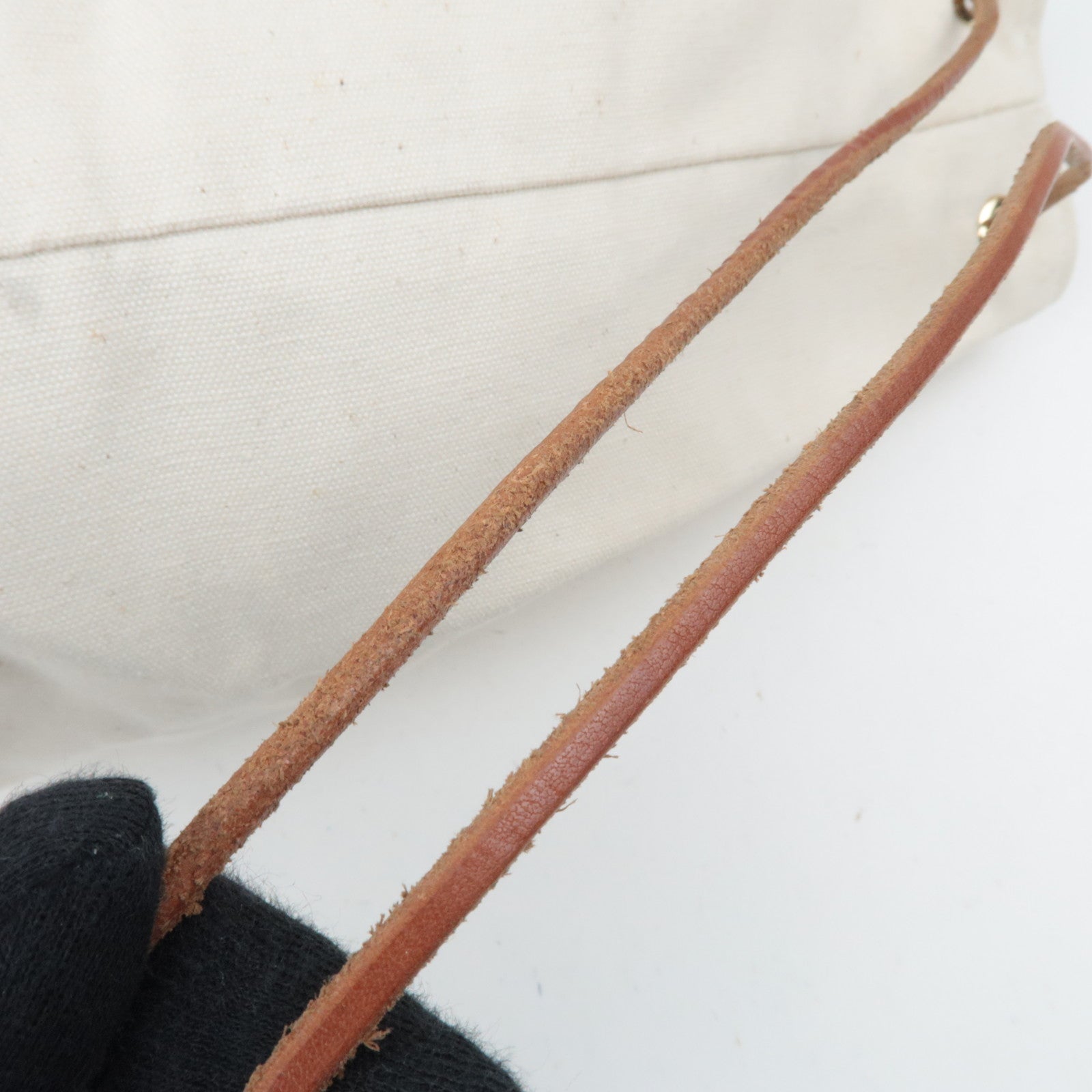 HERMES Polochon Mimile PM Canvas Leather Shoulder Bag Ivory