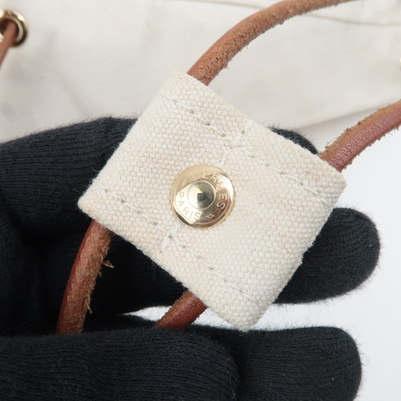 HERMES Polochon Mimile PM Canvas Leather Shoulder Bag Ivory