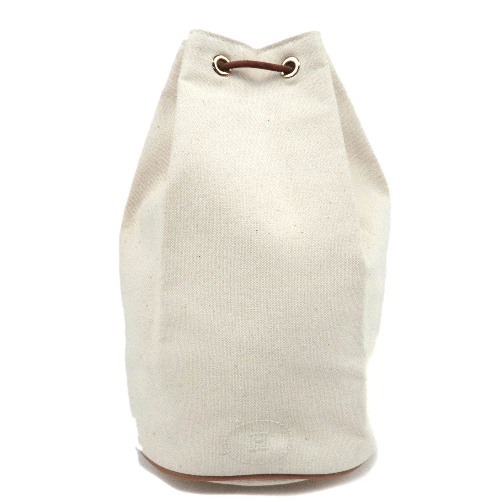 HERMES Polochon Mimile PM Canvas Leather Shoulder Bag Ivory86674