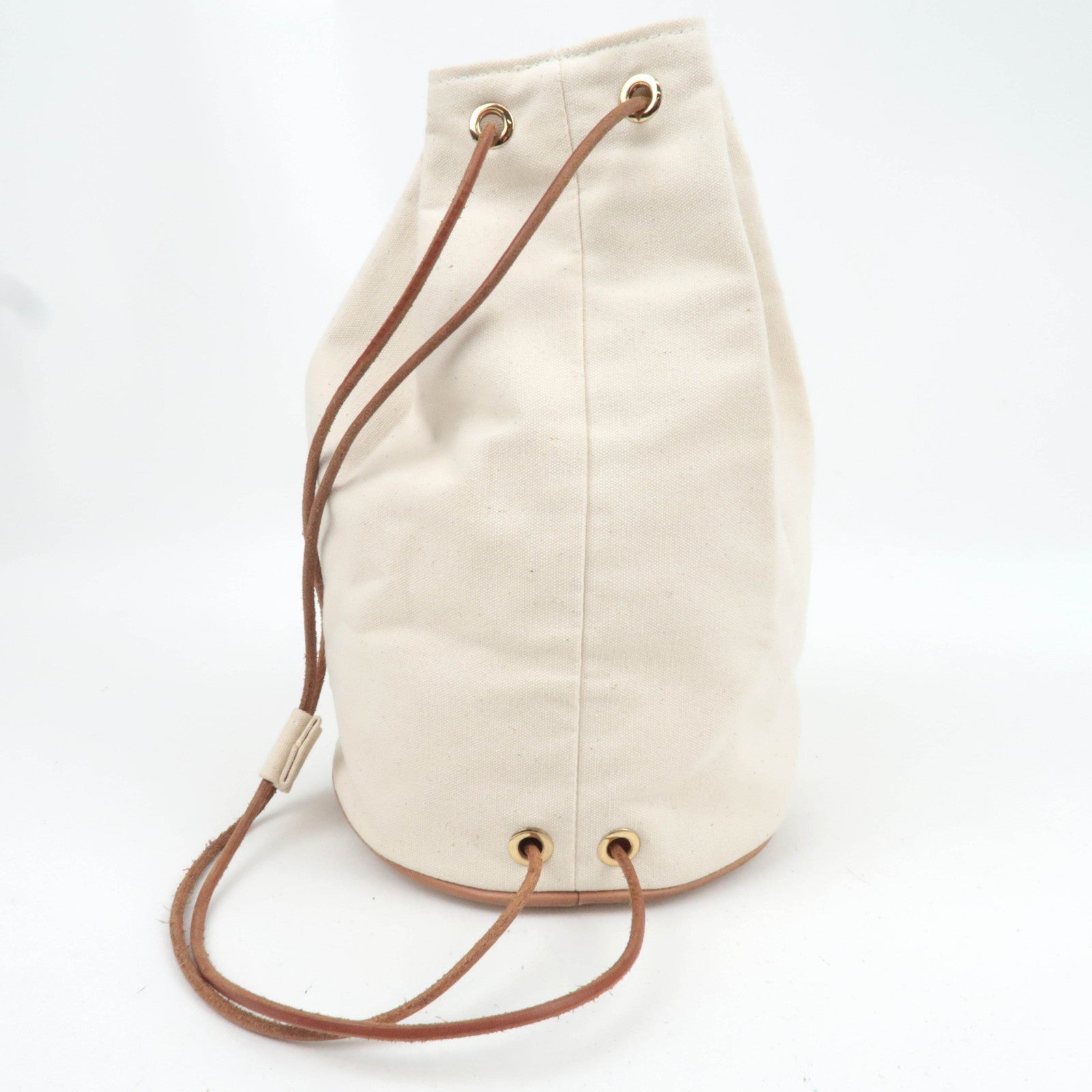 HERMES Polochon Mimile PM Canvas Leather Shoulder Bag Ivory