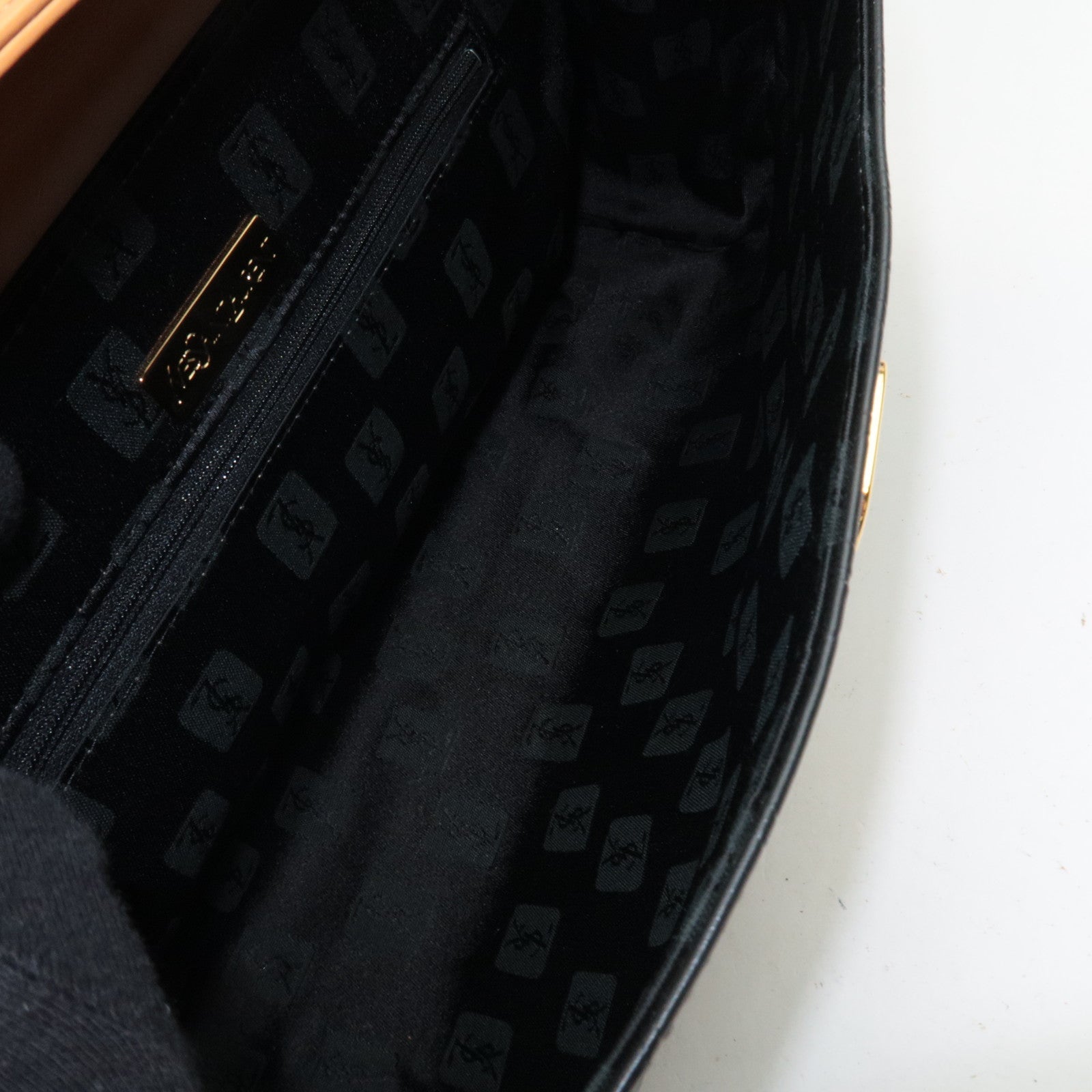 SAINT LAURENT YSL Logo Leather Handbag Black Brown