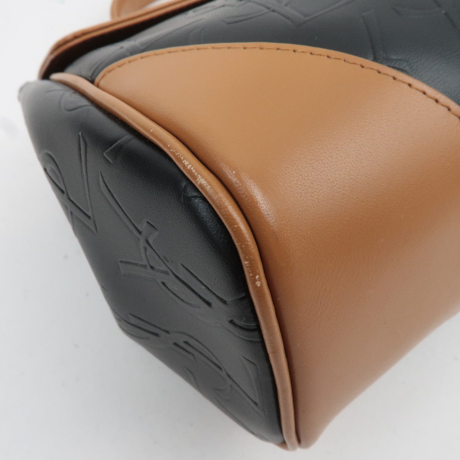 SAINT LAURENT YSL Logo Leather Handbag Black Brown