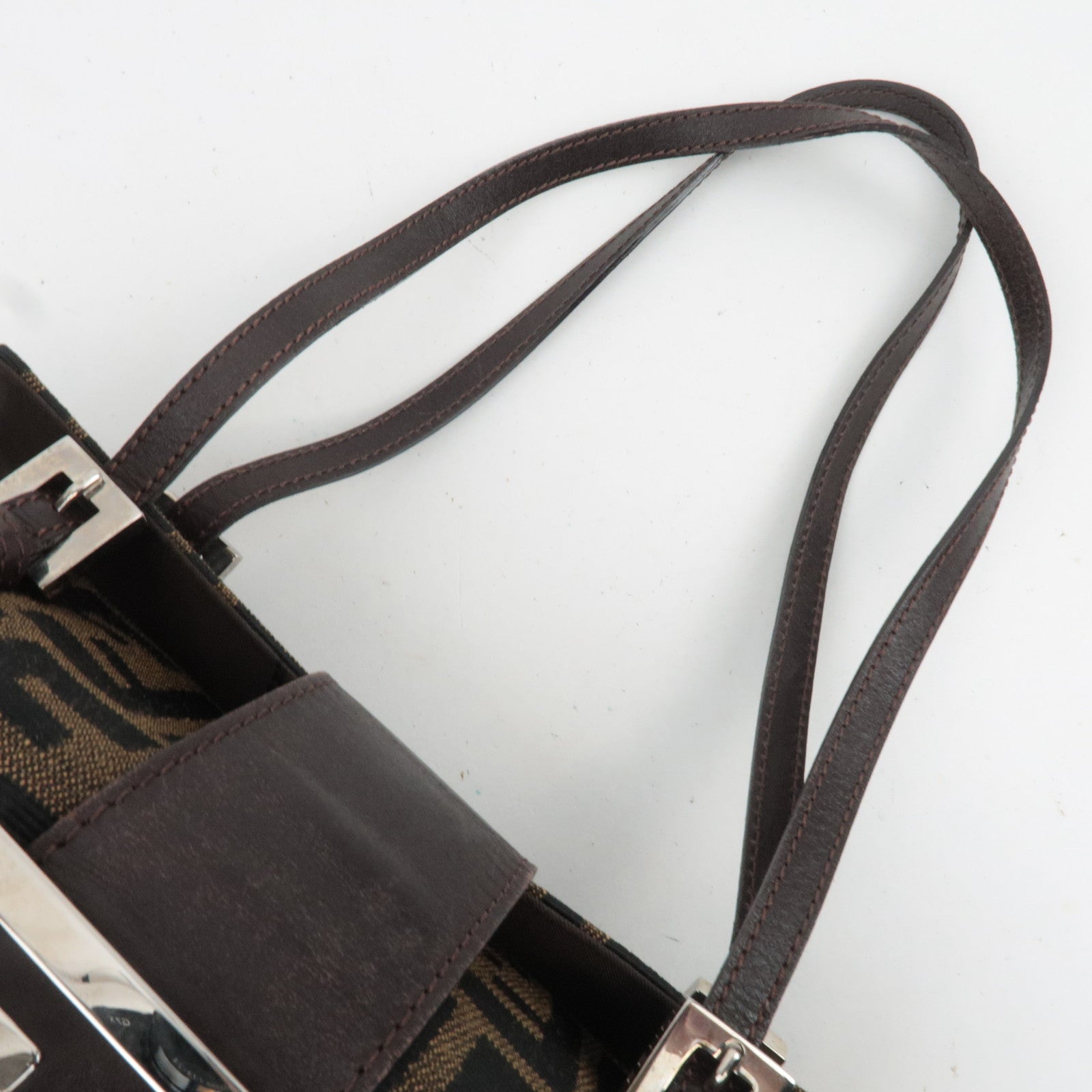 FENDI Zucca Canvas Leather Handbag Brown Black