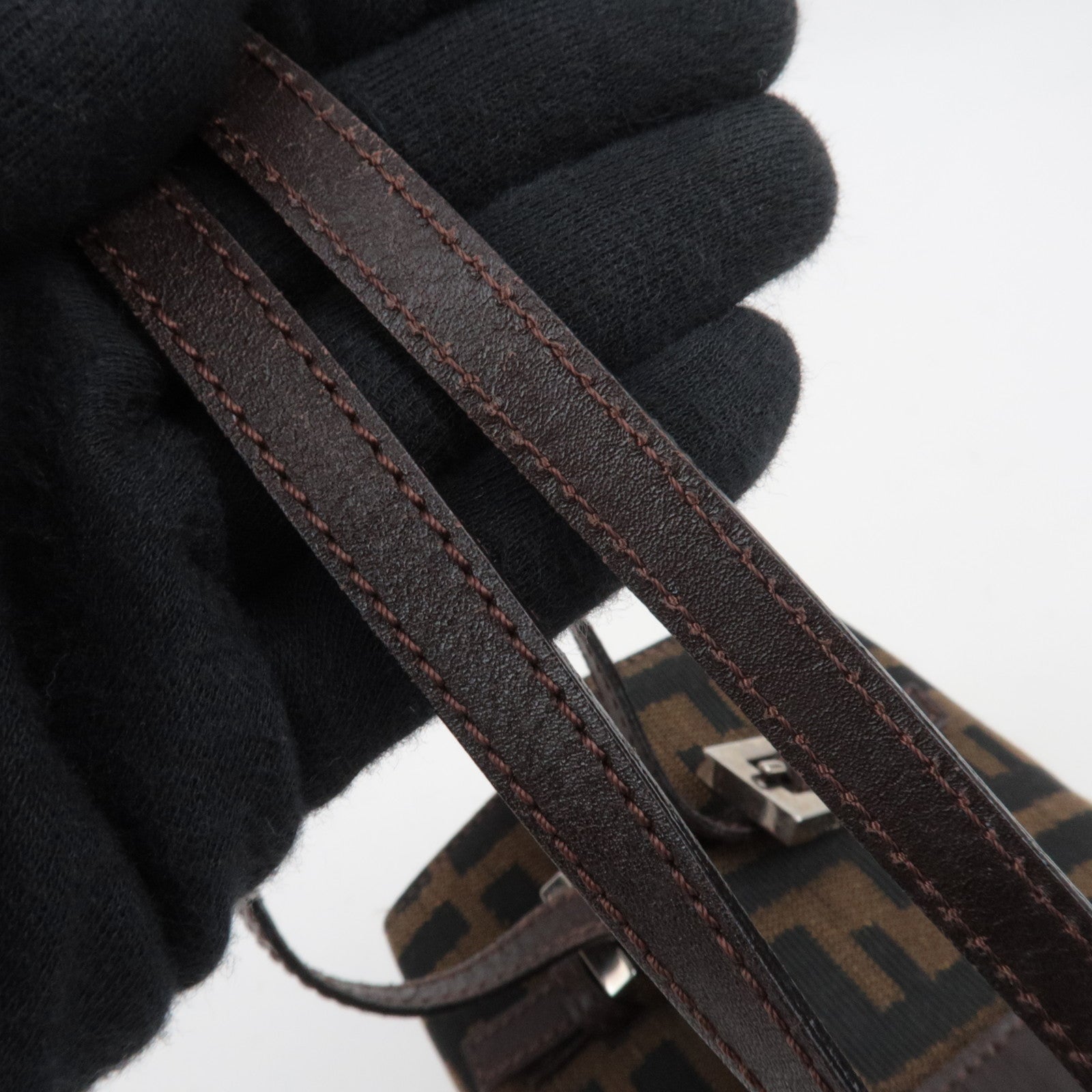 FENDI Zucca Canvas Leather Handbag Brown Black