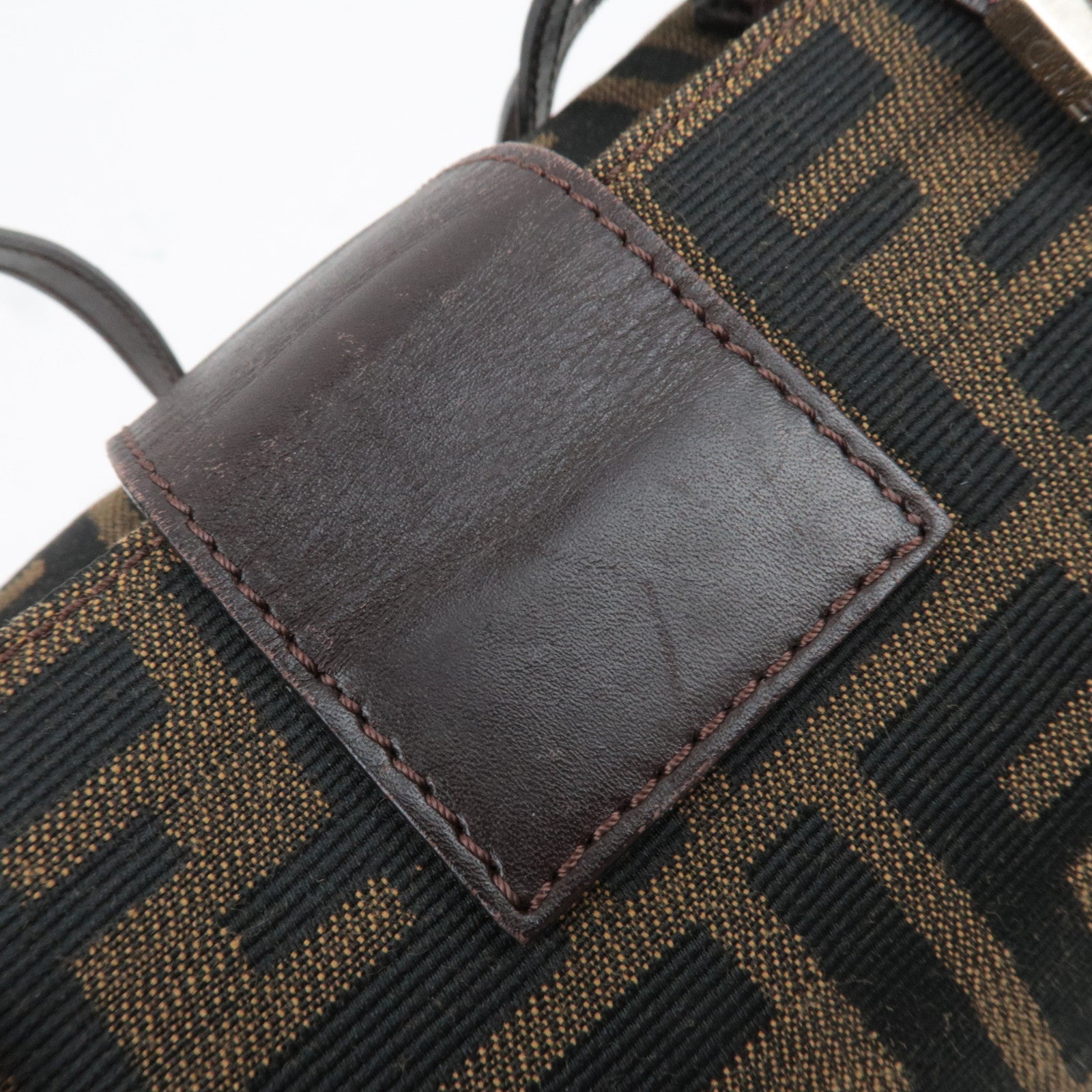 FENDI Zucca Canvas Leather Handbag Brown Black