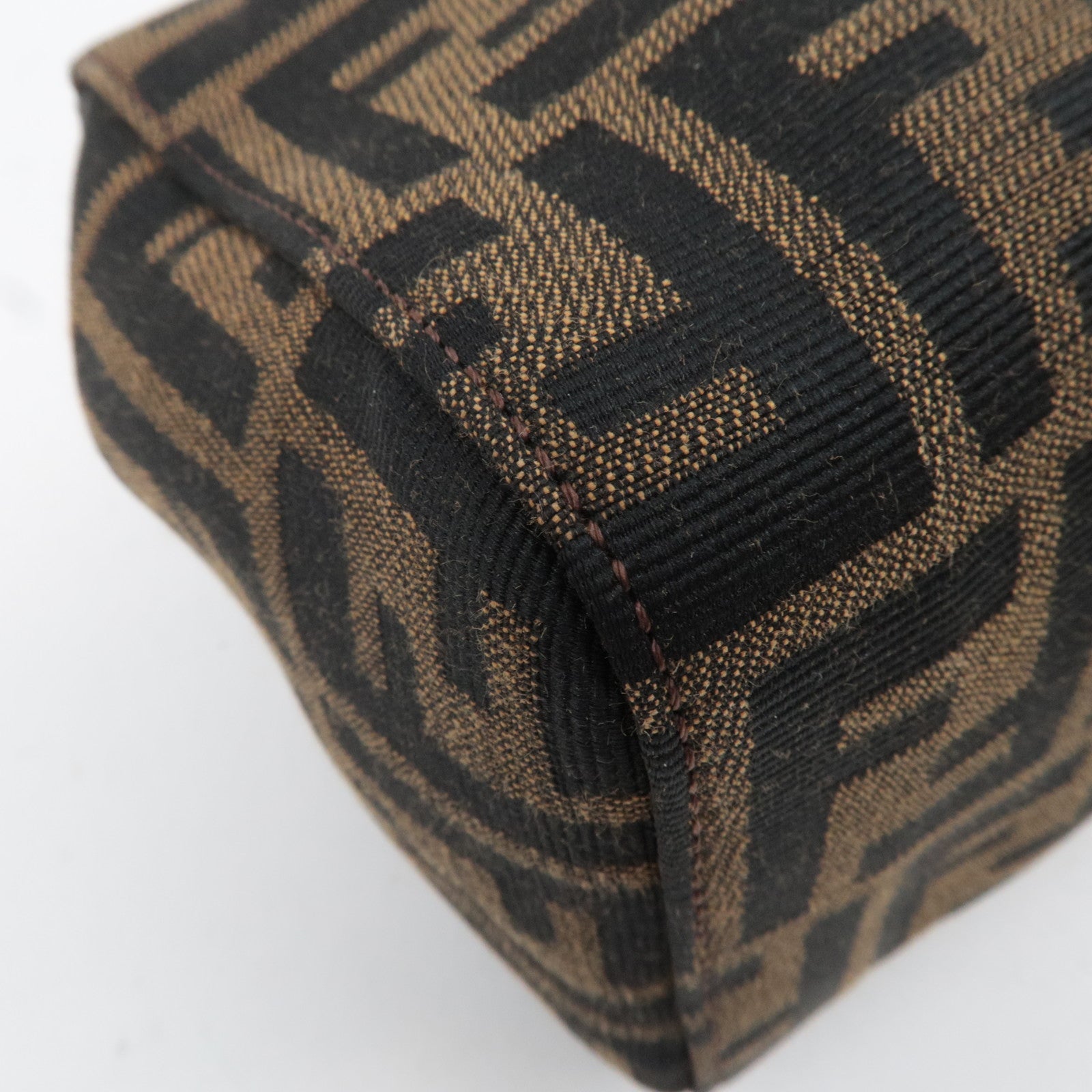 FENDI Zucca Canvas Leather Handbag Brown Black