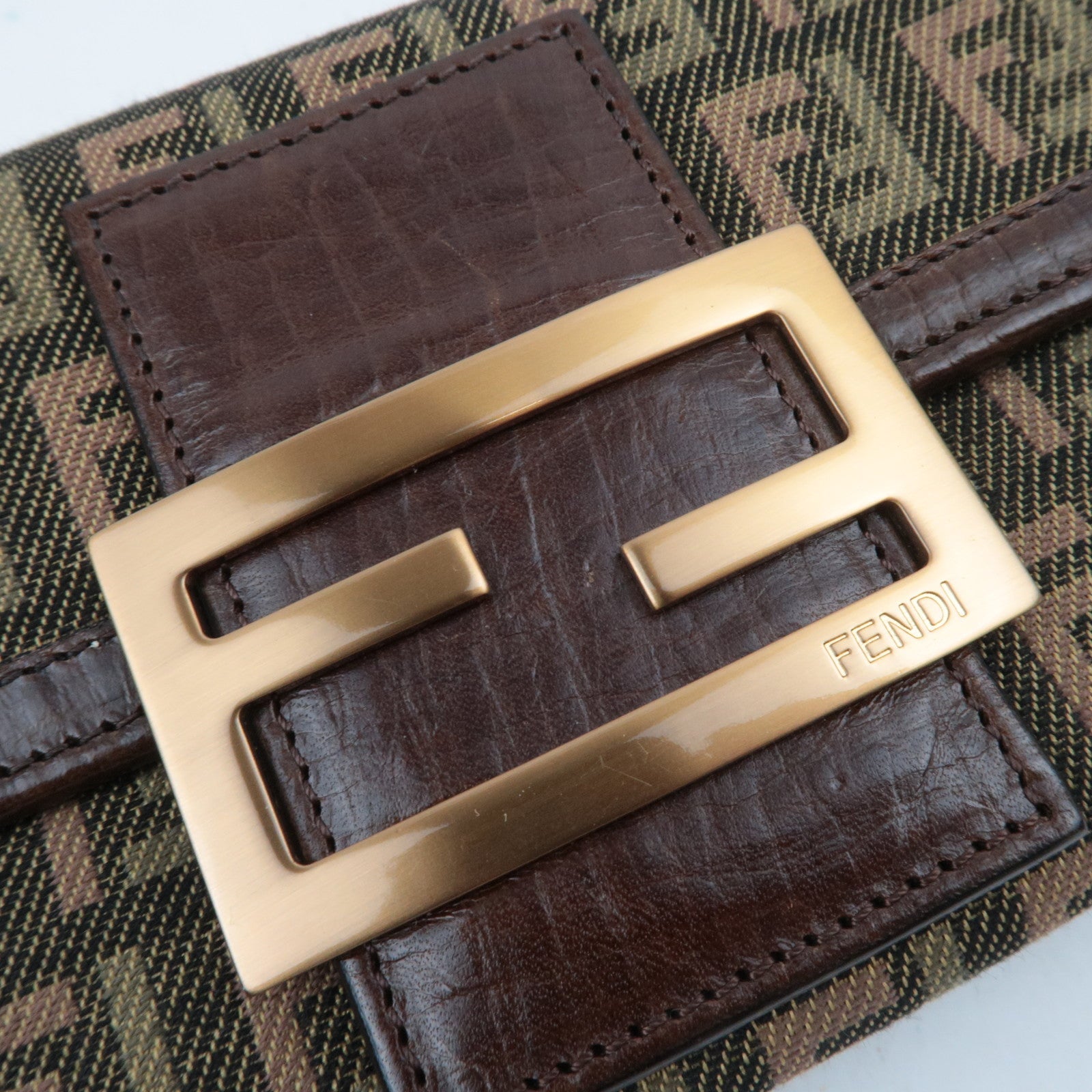 FENDI Zucchino Canvas Leather Long Wallet Khaki Brown 8M0021