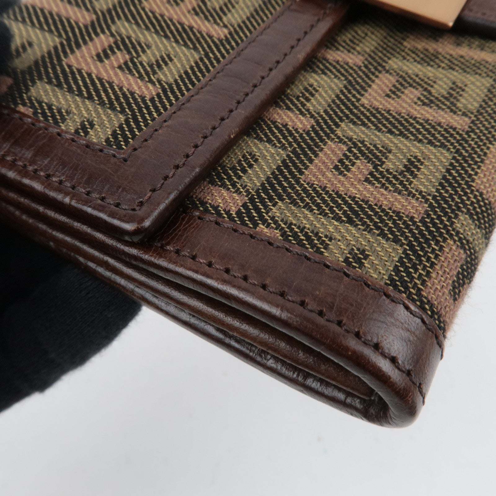 FENDI Zucchino Canvas Leather Long Wallet Khaki Brown 8M0021